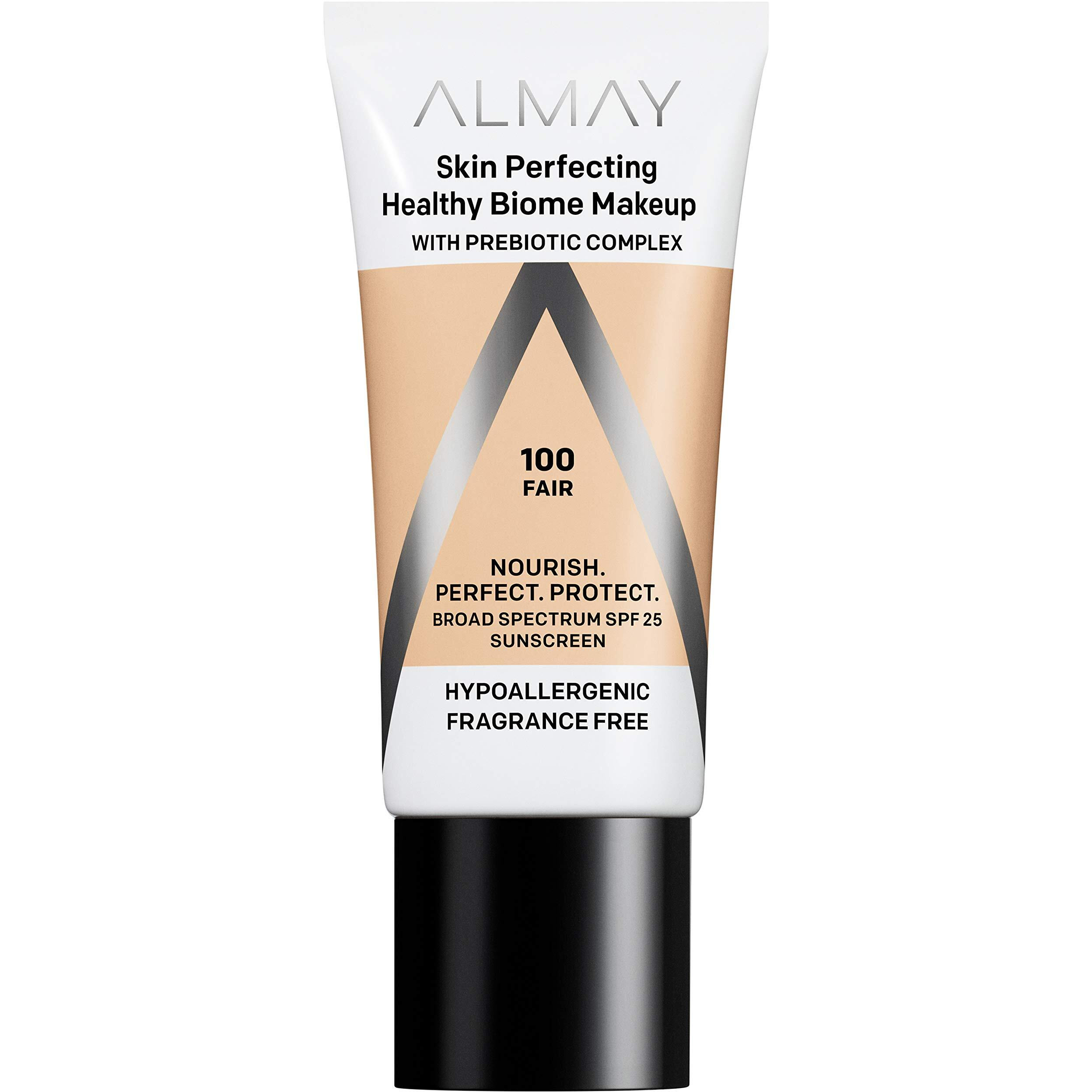 Almay Skin Perfecting Healthy Biome Foundation Makeup With Prebiotic Complex Spf 25, Hypoallergenic, -Fragrance Free, 100 Fair, 1 Fl. Oz.