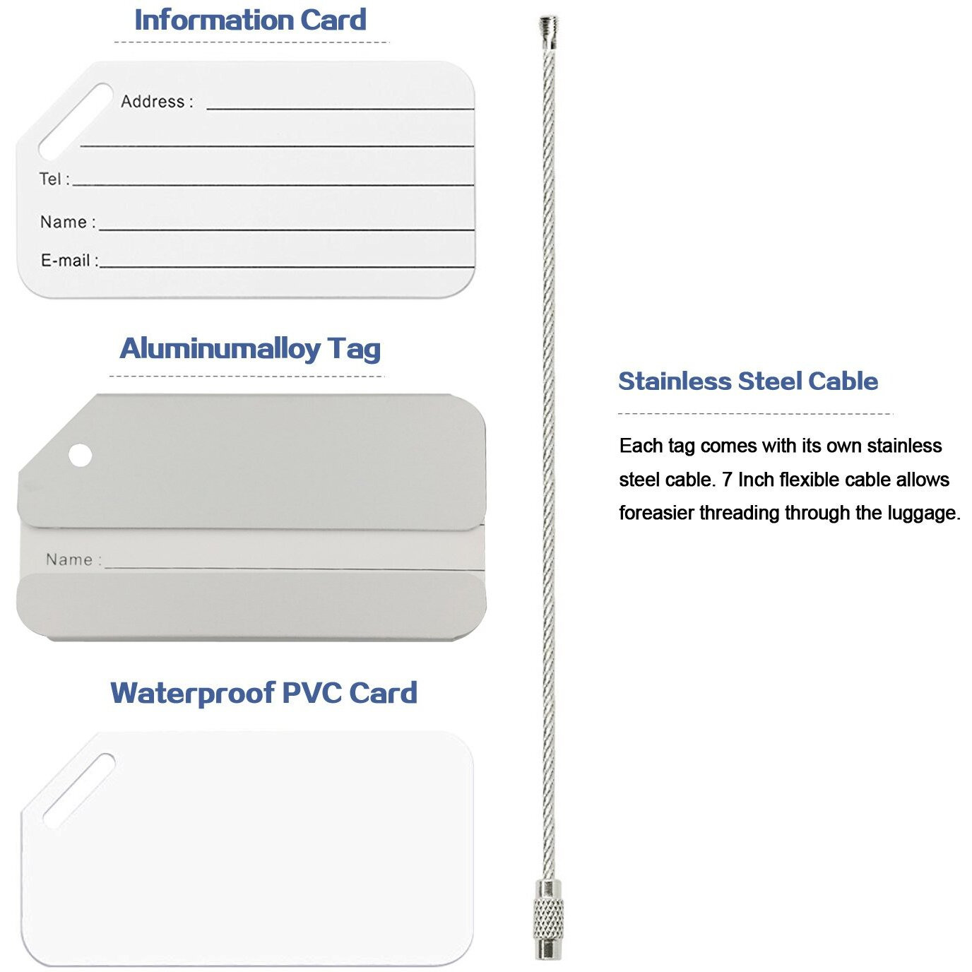 Aluminum Luggage Tags, Luggage Tag Holders For Travel Luggage Baggage Identifier By Ovener (5Pack Silver)