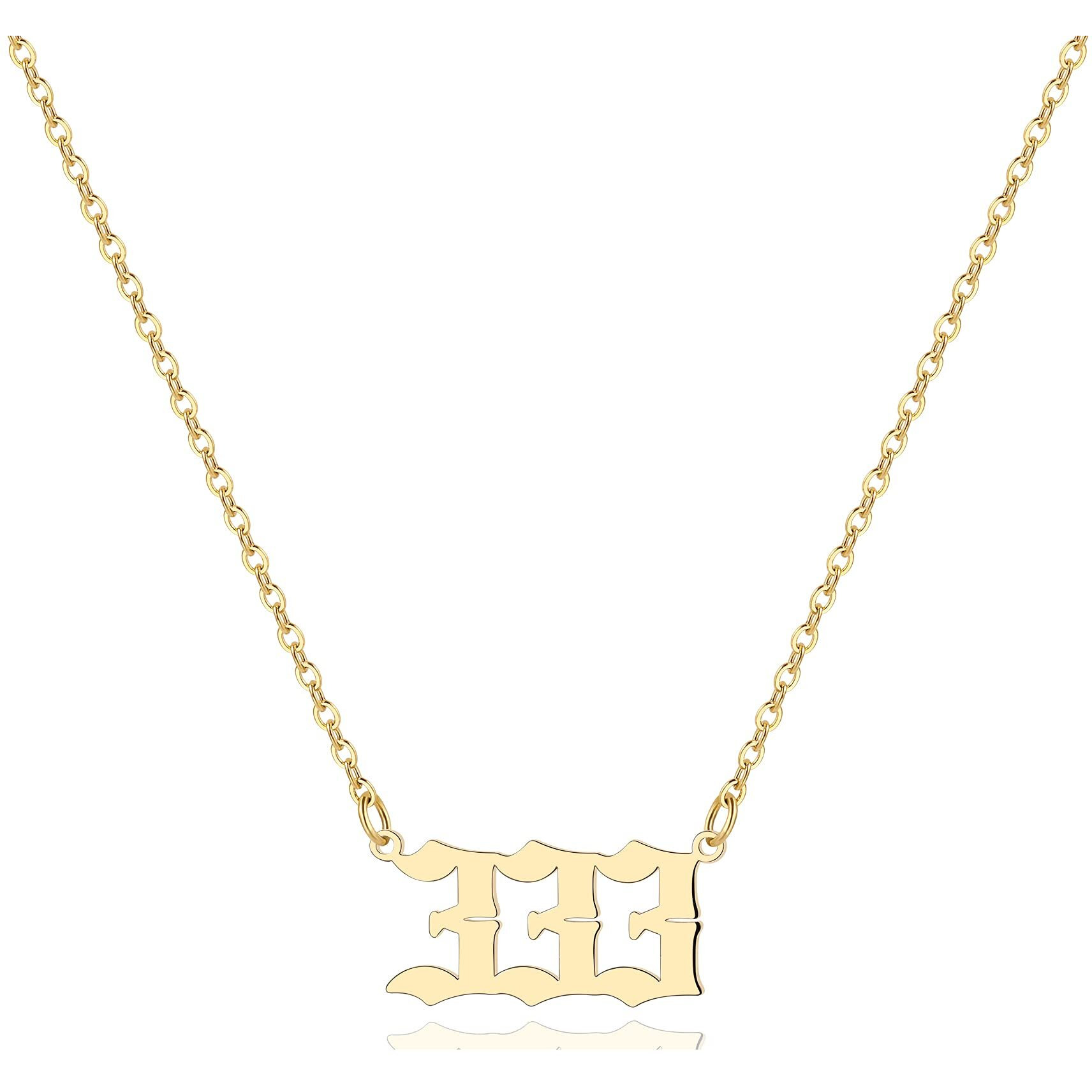 Tavuala Angel Number Necklace For Women, 18K Gold Plated 000 111 222 333 444 555 666 777 888 999 Necklace Numerology Jewelry (Gold, 333)