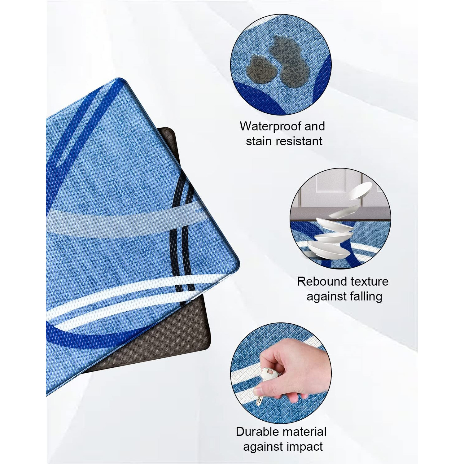 Artnice Kitchen Mats Sets Of 2, Non Slip Cushioned Anti Fatigue Kitchen Rugs, Ergonomic Comfort Floor Mat, Waterproof Standing Mat For Home, Sink, Office, Laundry, 17.3 "&quotX30 ""+17.3 "&quotX47.2 "", Blue