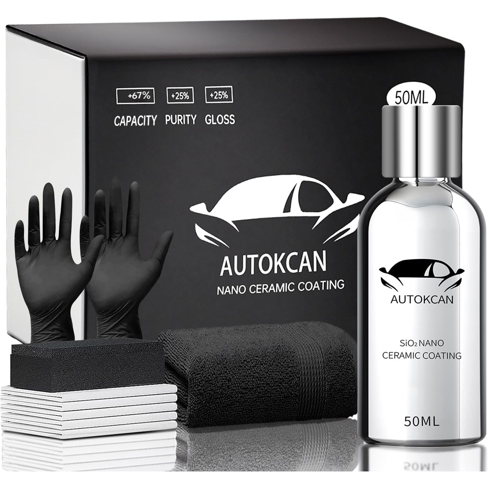 Autokcan Nano Ceramic Coating For Cars, 10H High Gloss 50Ml Anti-Scratch Sio2 Ceramic Coating Super Hydrophobic Mirror Paint Sealant Protection With Gloves