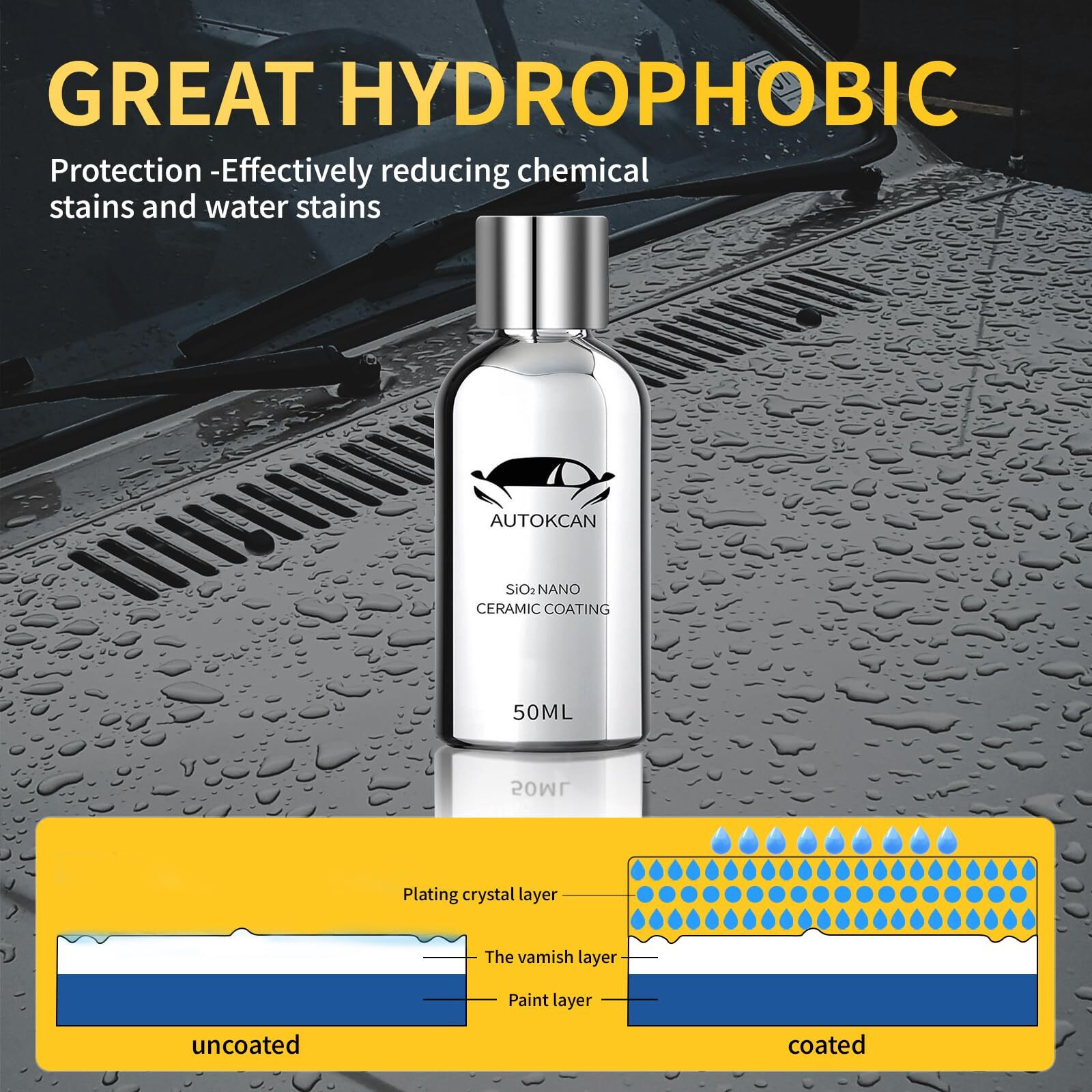 Autokcan Nano Ceramic Coating For Cars, 10H High Gloss 50Ml Anti-Scratch Sio2 Ceramic Coating Super Hydrophobic Mirror Paint Sealant Protection With Gloves