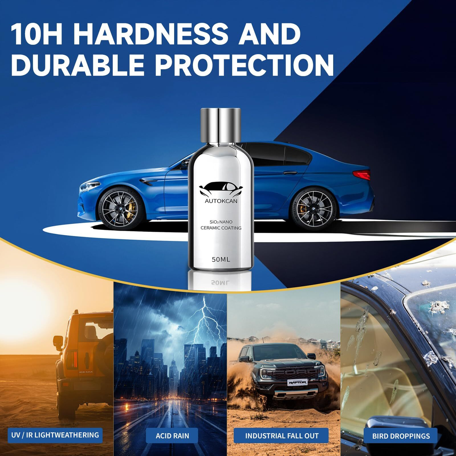 Autokcan Nano Ceramic Coating For Cars, 10H High Gloss 50Ml Anti-Scratch Sio2 Ceramic Coating Super Hydrophobic Mirror Paint Sealant Protection With Gloves