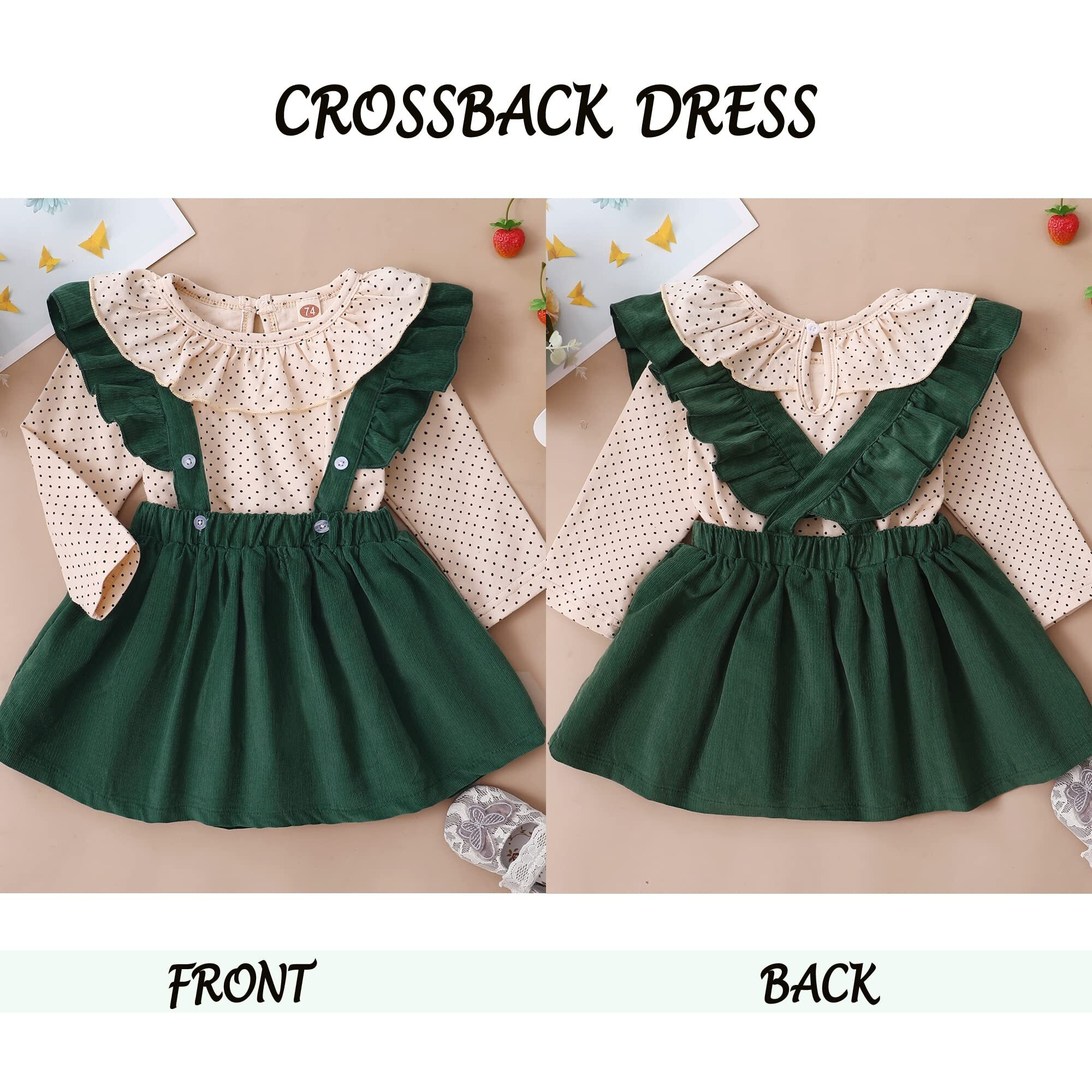 Kucnuzki 12-18 Months Girl Clothes Fall Outfit Baby Girl Green Swing Dress Jumpsuit Infant Girls Polka Dot Long Sleeve Romper One Pieces 1 Year Old Shirt