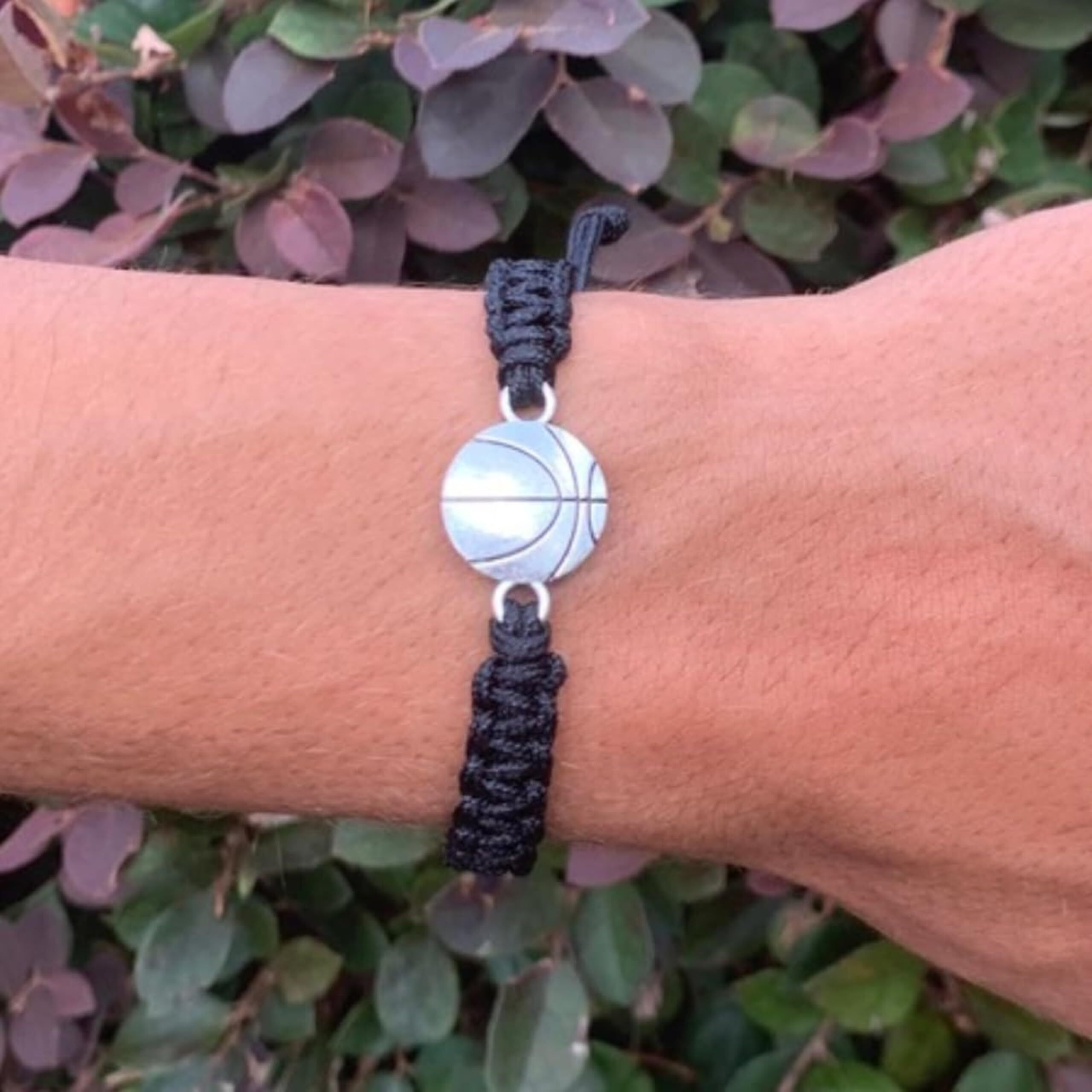 Sportybella Basketball Charm Bracelet, Black Adjustable Paracord Rope Bracelet With Silver Basketball Charm, Fits 5 ' ' To 8 ' ' Wrists, Unisex Gift For Players, Teams, Coaches, And Fans