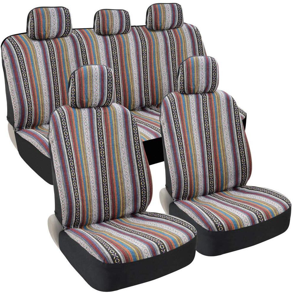 Bdk Baja Blanket Car Seat Covers, Full Set With Steering Wheel Cover - Woven Saddle Blanket Style Front And Back Bench Seat Cover, Fits Most Car Truck Van And Suv