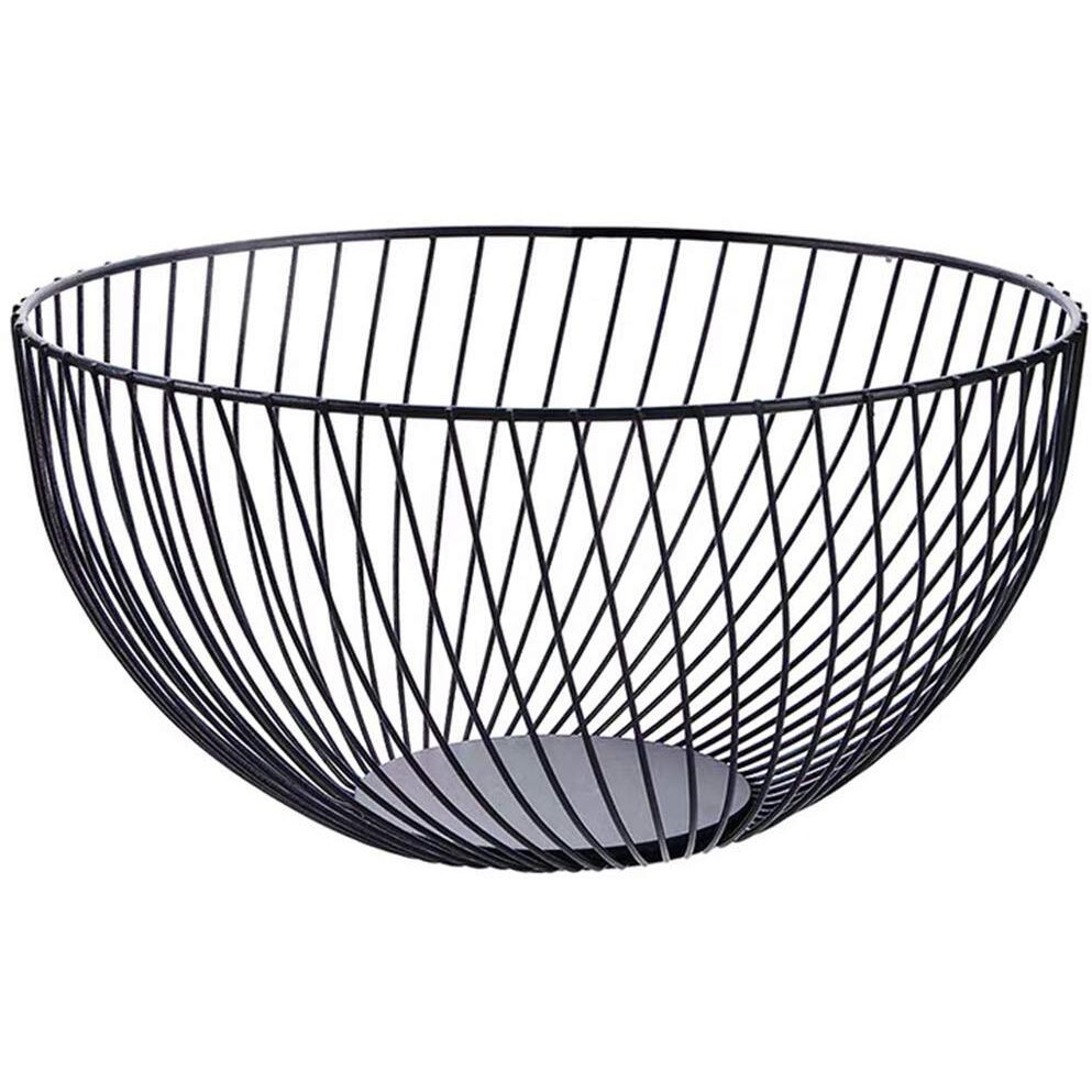 7Uyuu Fruit Basket For Kitchen | Wire Fruit Basket Holder For Lemon, Potato, Onion | Black Counter Decorative Fruit Bowl - 10.2 In (Round B)