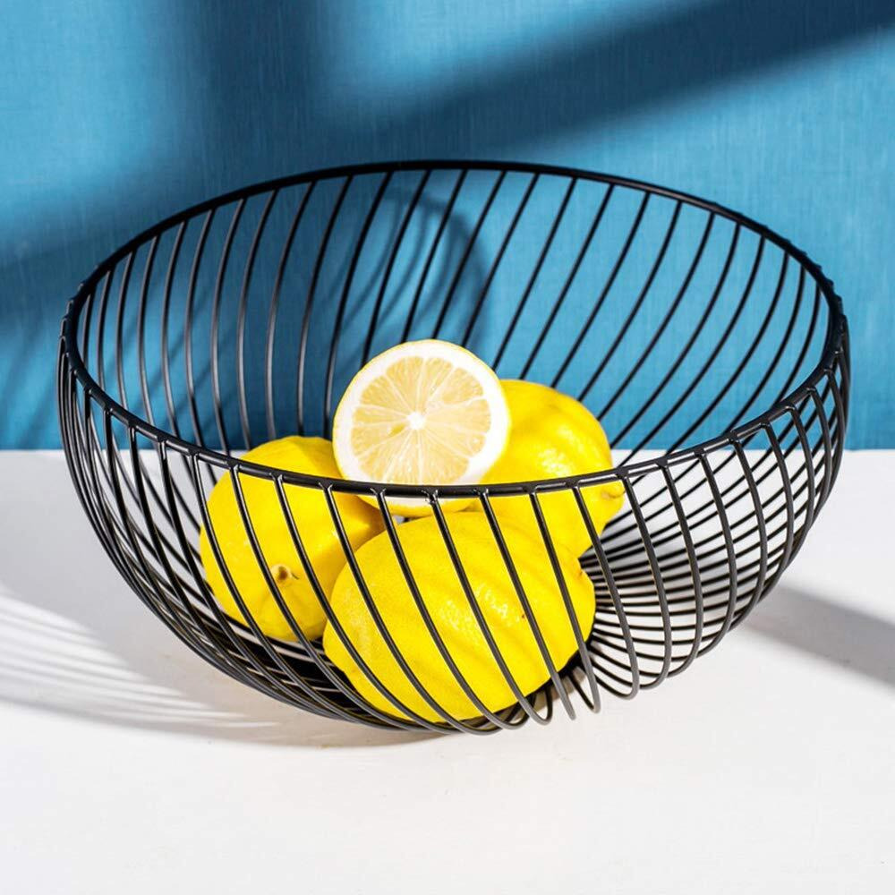 7Uyuu Fruit Basket For Kitchen | Wire Fruit Basket Holder For Lemon, Potato, Onion | Black Counter Decorative Fruit Bowl - 10.2 In (Round B)