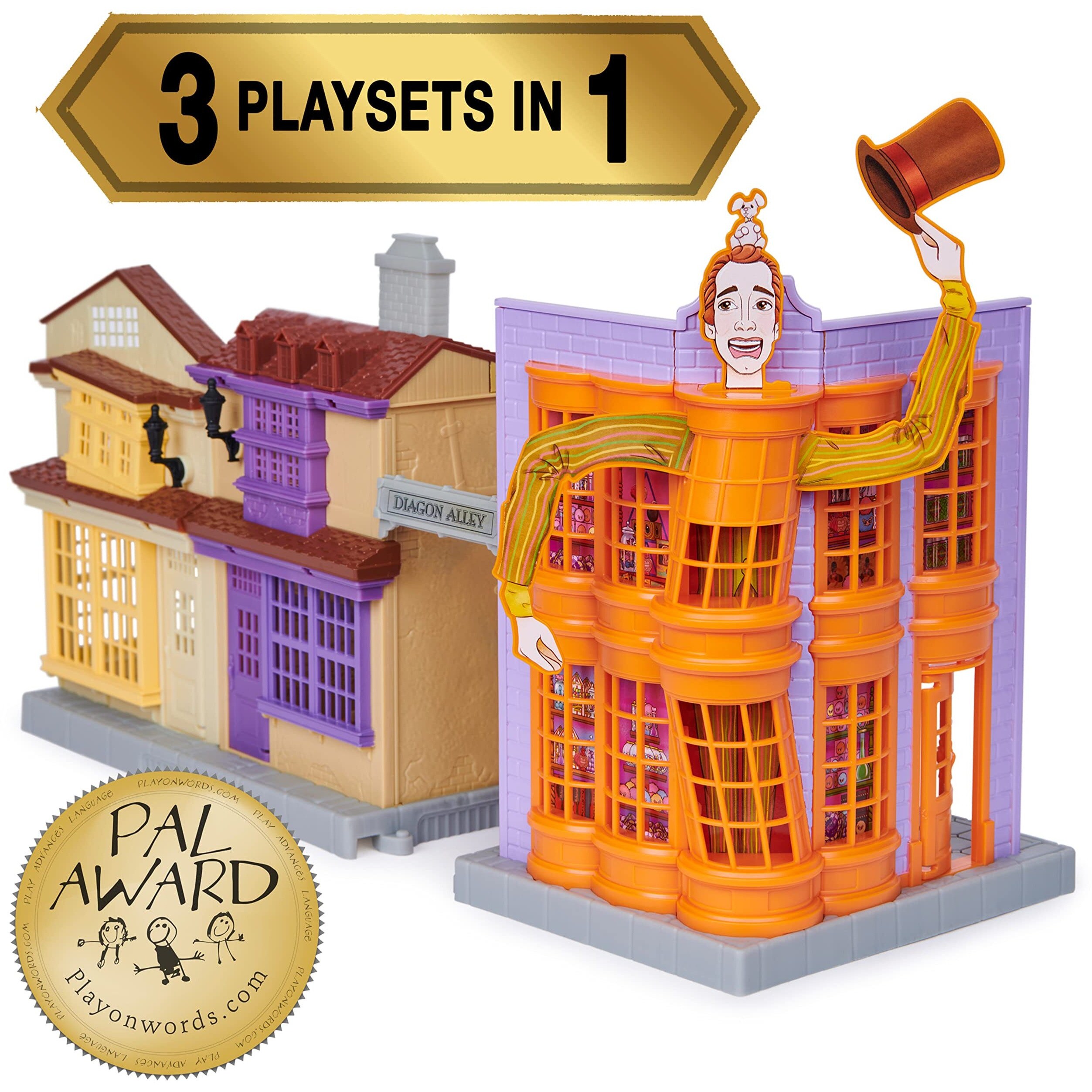 Wizarding World Harry Potter, Magical Minis Diagon Alley 3-In-1 Playset With Lights & Sounds, 2 Figures, 21 Accessories, Kids Toys For Ages 6 And Up