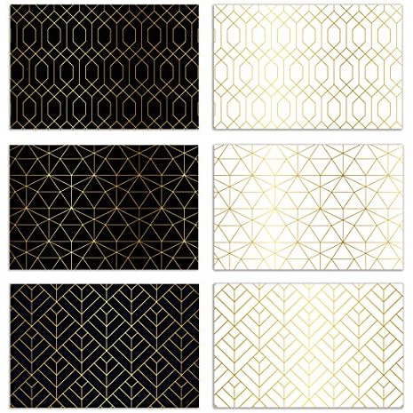 Better Office Products 100-Pack All Occasion Greeting Cards, Assorted Blank Note Cards, 4 X 6 Inch, 6 Elegant Gold Foil Geometric Designs, Blank Inside, With Envelopes, 100 Pack