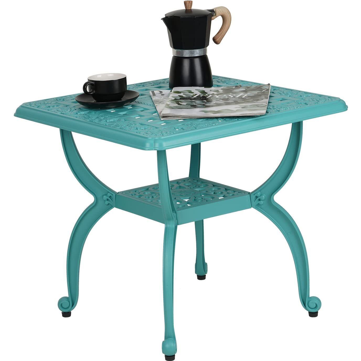 Jardin De Centennial Cast Aluminum Outdoor Side Table,Anti-Rust Outdoor End Table,Patio Coffee Bistro Table For Indoor,Garden,Porch,Balcony(Square Blue)