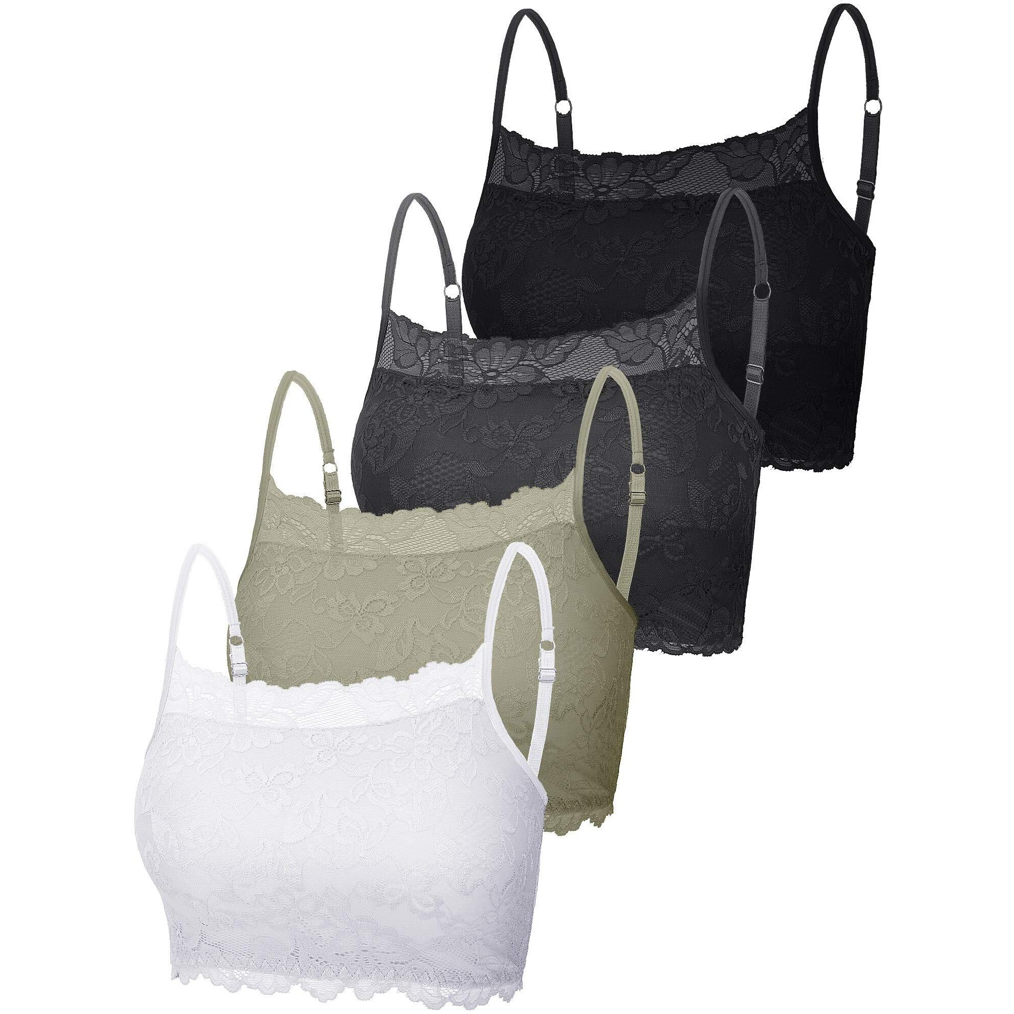 New 4 Pieces Women's Lace Cami Stretch Lace Half Cami Breathable Lace Bralette Top For Women Girls (Black, White, Medium)