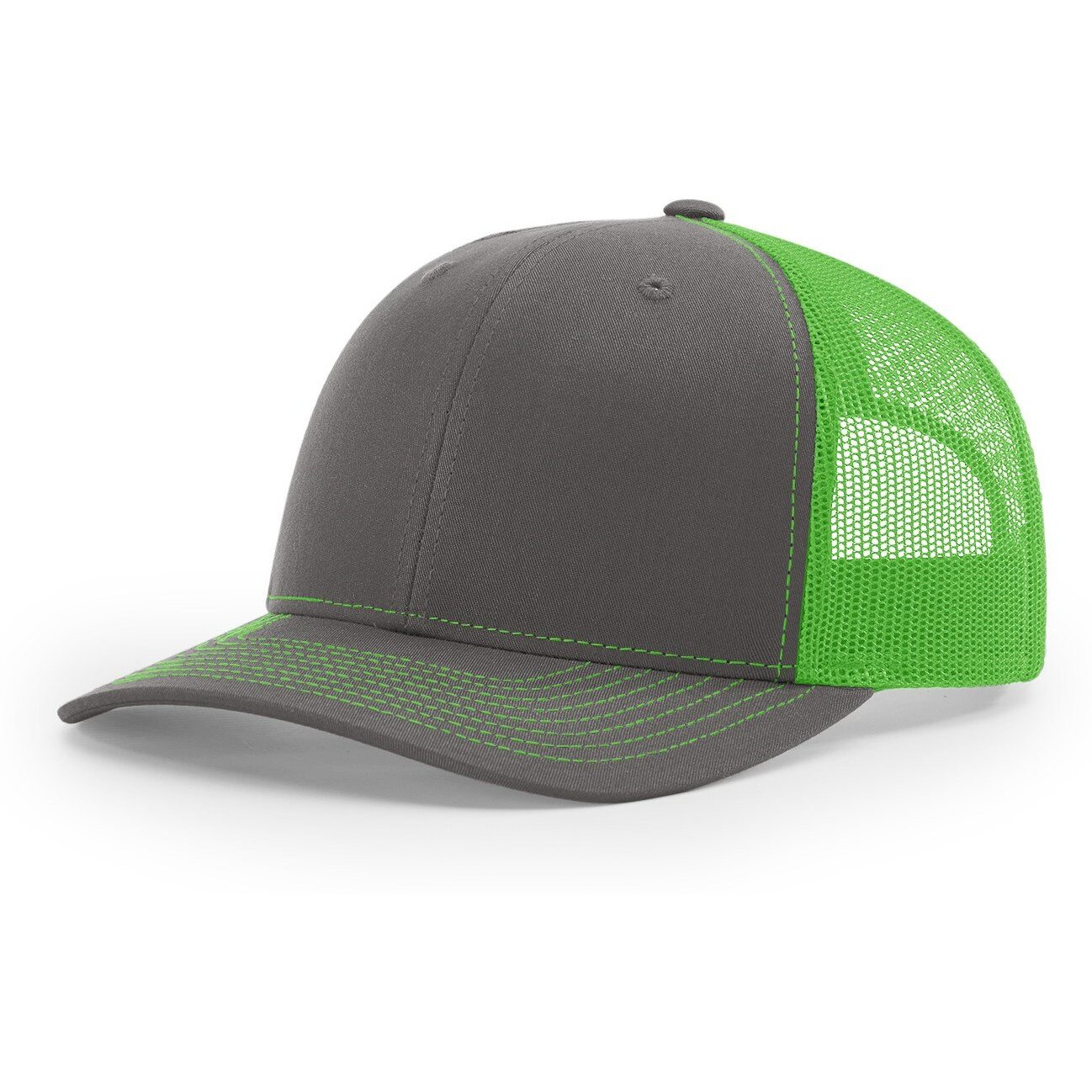 Richardson 112 Trucker Osfa Baseball Hat Ball Cap, Charcoal/Neon Green