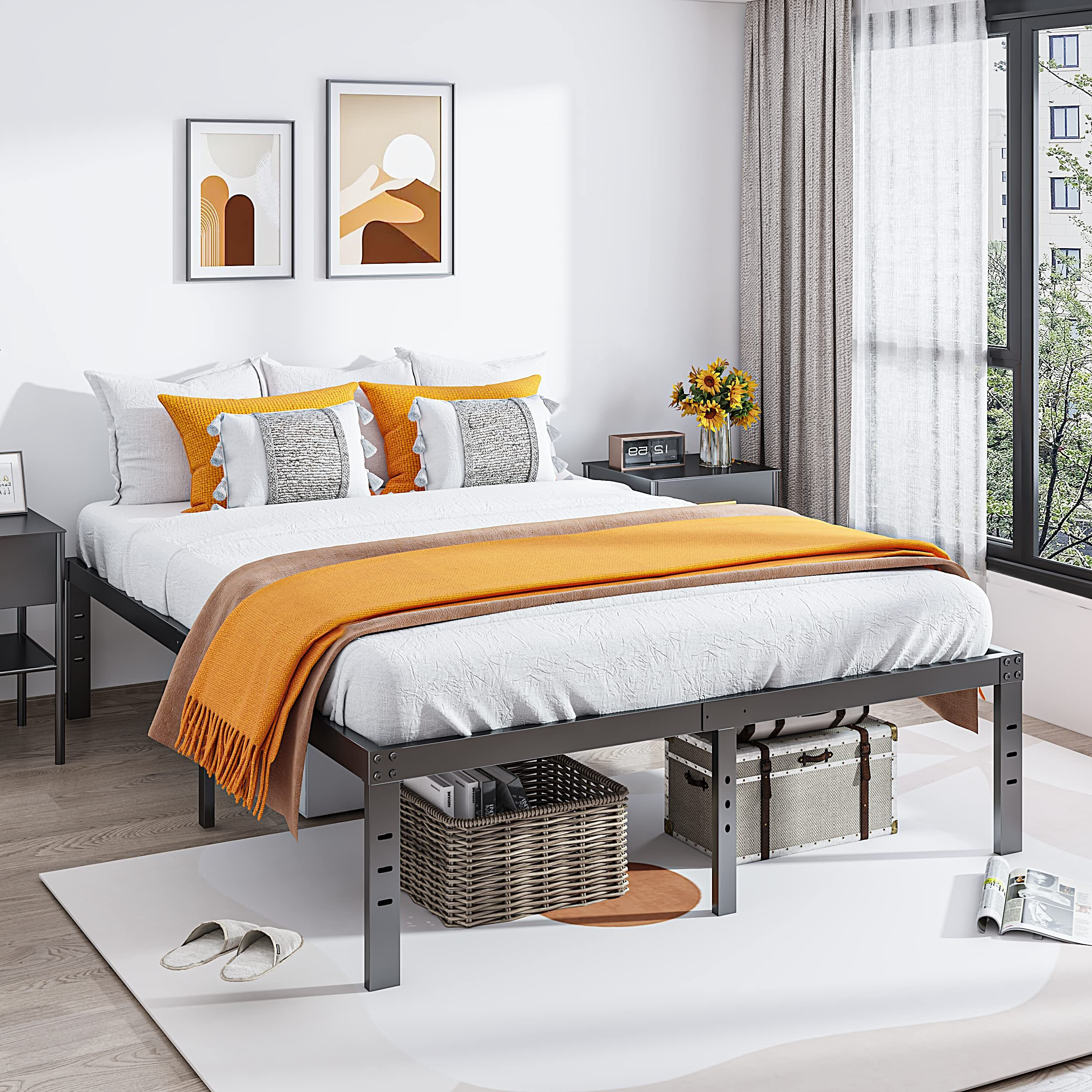 Comasach King Bed Frame Heavy Duty,14"" High Black Metal Platform Bed Frame,Sturdy Steel Frame,Support Up To 3500Lbs,No Box Spring Needed,Noise-Free,Easy Assembly