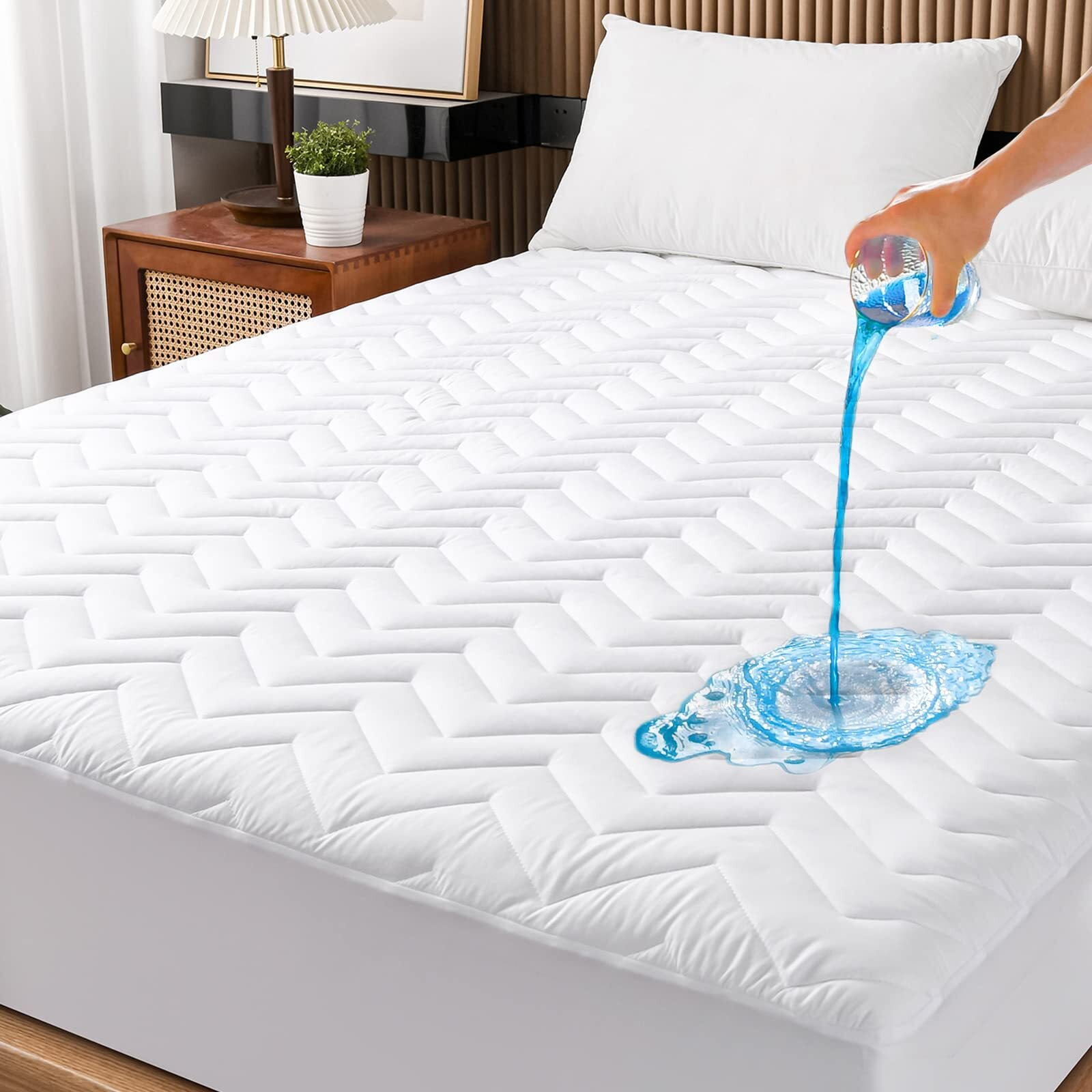 Twin Size Waterproof Mattress Protector Quilted, Breathable Ultra-Soft Filling Mattress Pad, Fitted Deep Pocket Mattress Cover Fits 6''-19'' Mattress