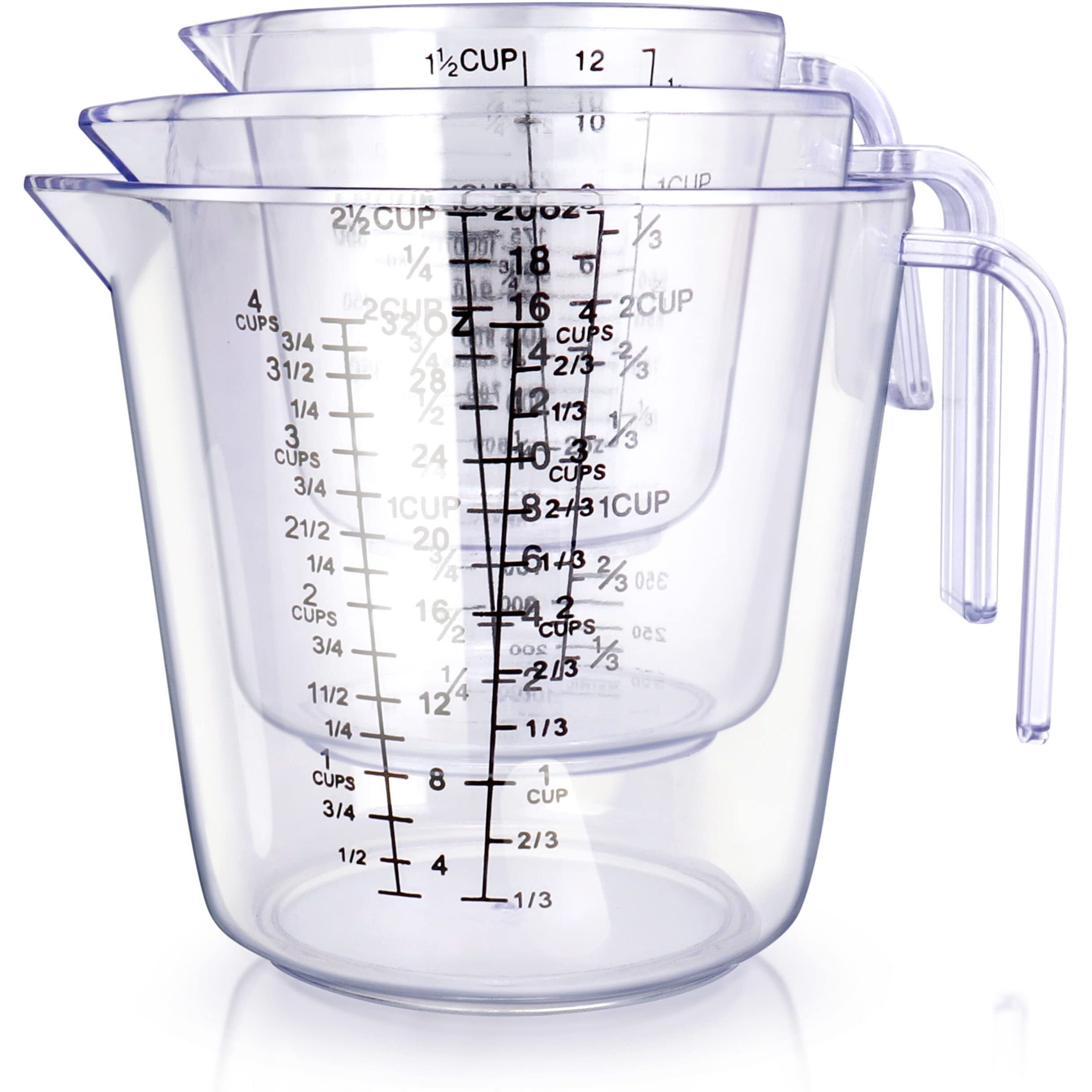 Measuring Cups Set, Liquid Measuring Cups For 3 For Kitchen - Bpa Free Plastic Set With Spout Multiple Measurement Scales (Clear)