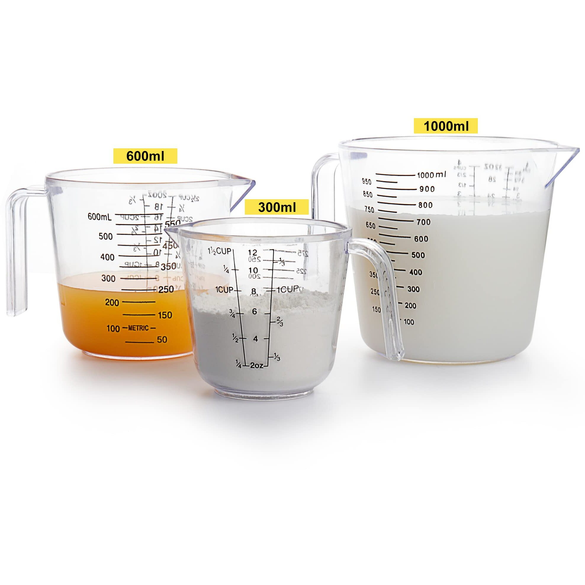 Measuring Cups Set, Liquid Measuring Cups For 3 For Kitchen - Bpa Free Plastic Set With Spout Multiple Measurement Scales (Clear)