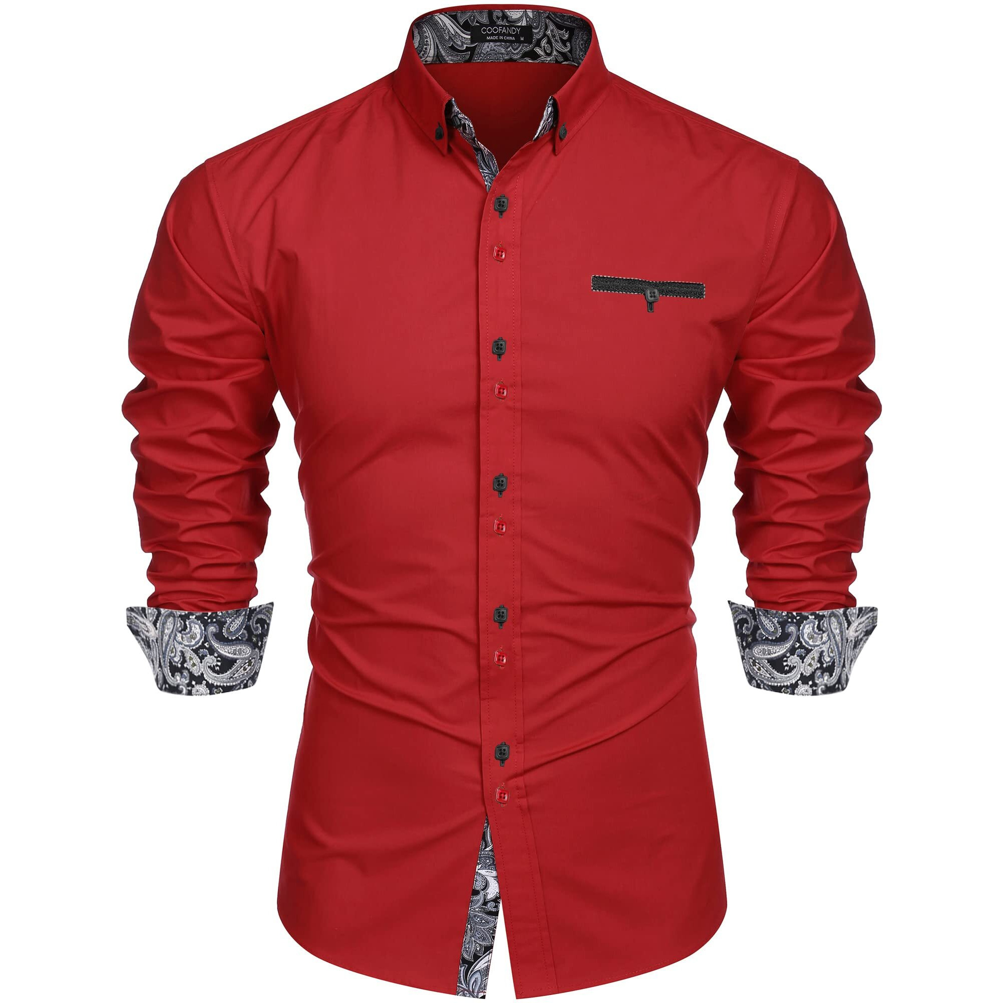 Coofandy Men's Fashion Slim Fit Dress Shirt Casual Shirt, 01-Red, Large