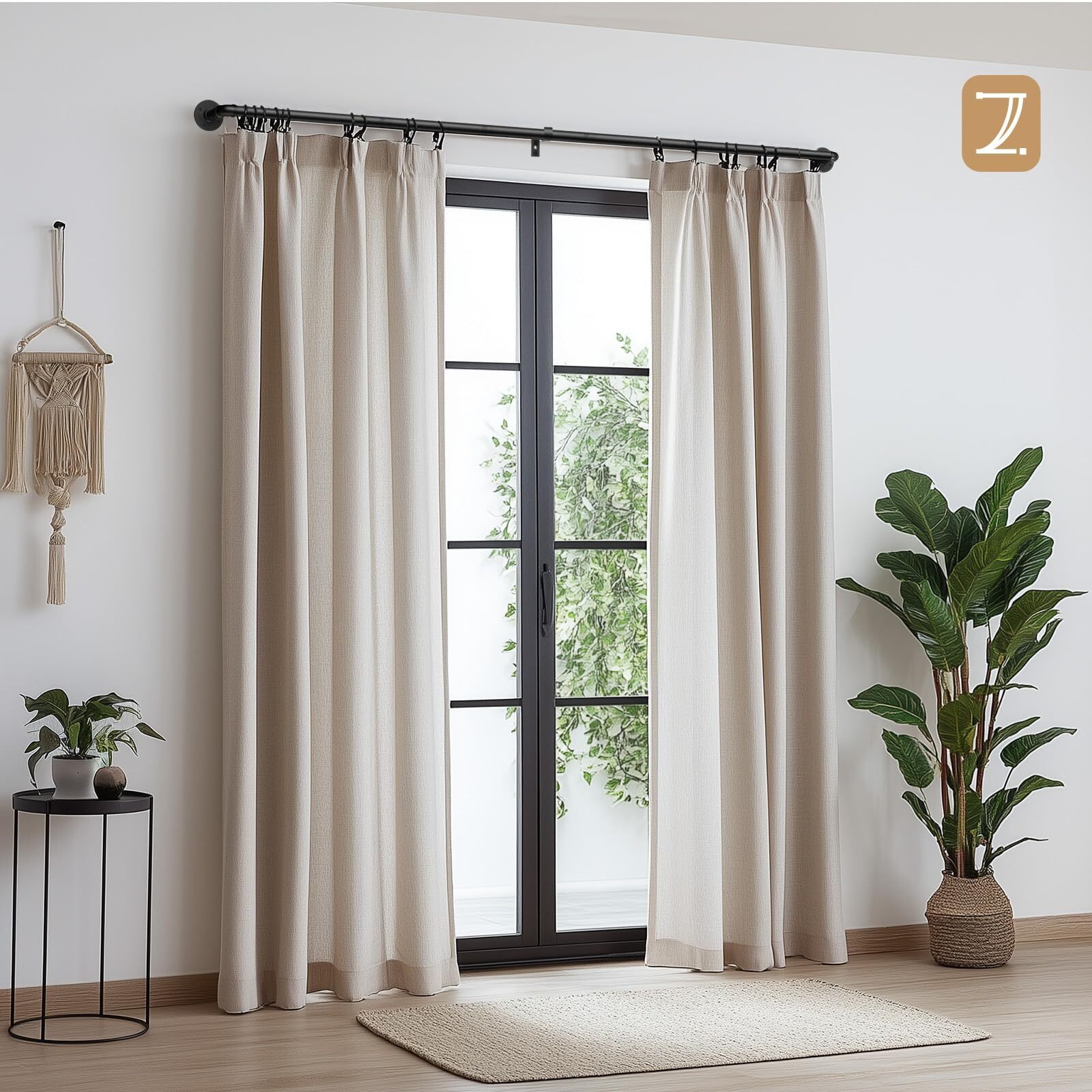 Zeerobee Curtain Rods For Windows 32 To 72, 1 Inch Industrial Wrap Around Black Curtain Rod, Indoor/Outdoor Room Divider Adjustable Drapery Pole, 32 ""-72 ""
