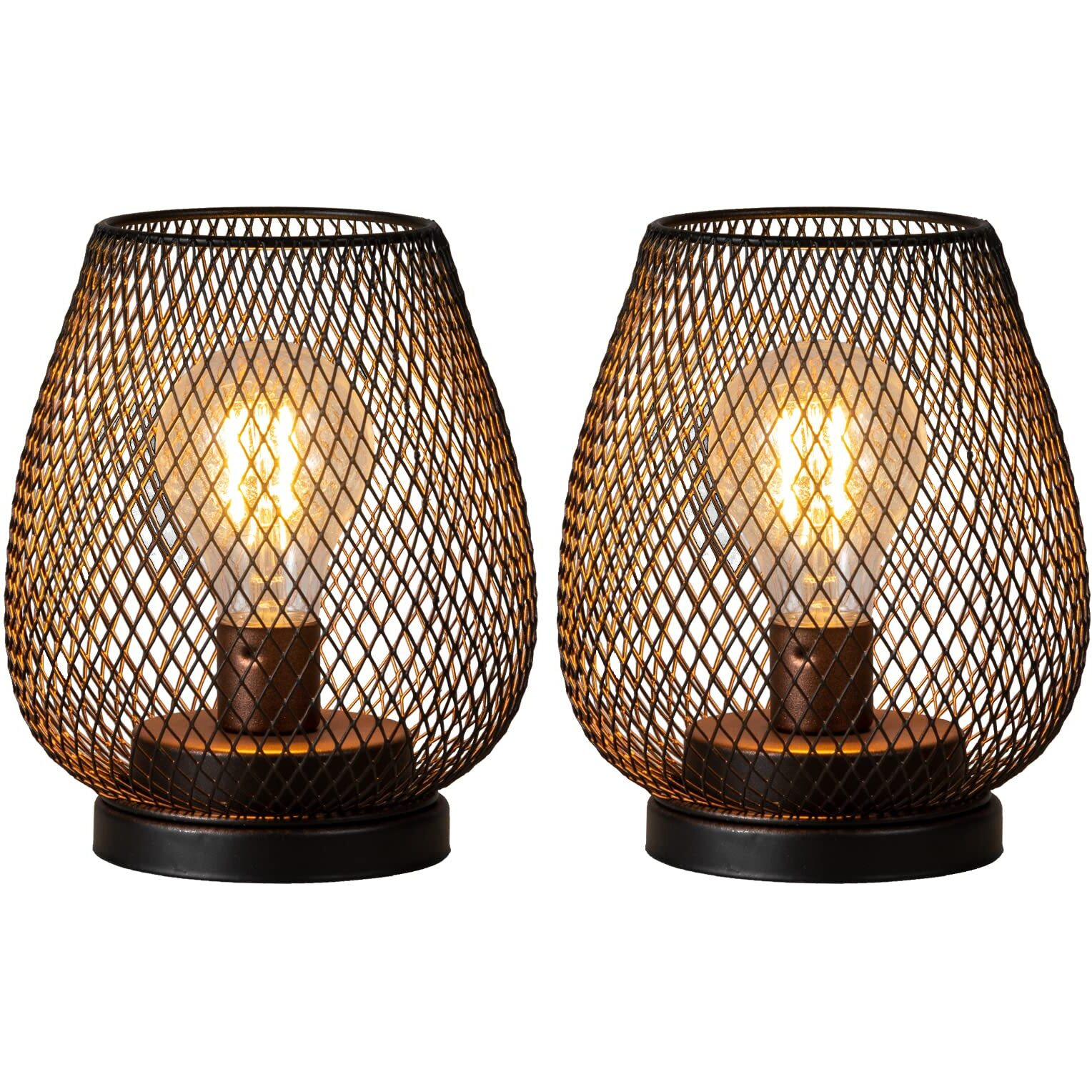 Decorkey Set Of 2 Battery Operated Lamp Led Table Lantern, Metal Cage Cordless Lamps With Led Bulb,Vintage Decorative Outdoor Lantern For Weddings, Parties, Patio, Events For Indoors Shelf Decor