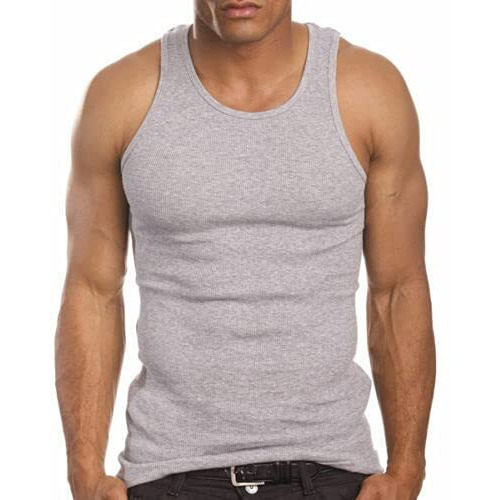 Goyoma 3 Packs Mens 100% Cotton Tank Top White/Black Wife Beater A-Shirt Undershirt (L, Black)