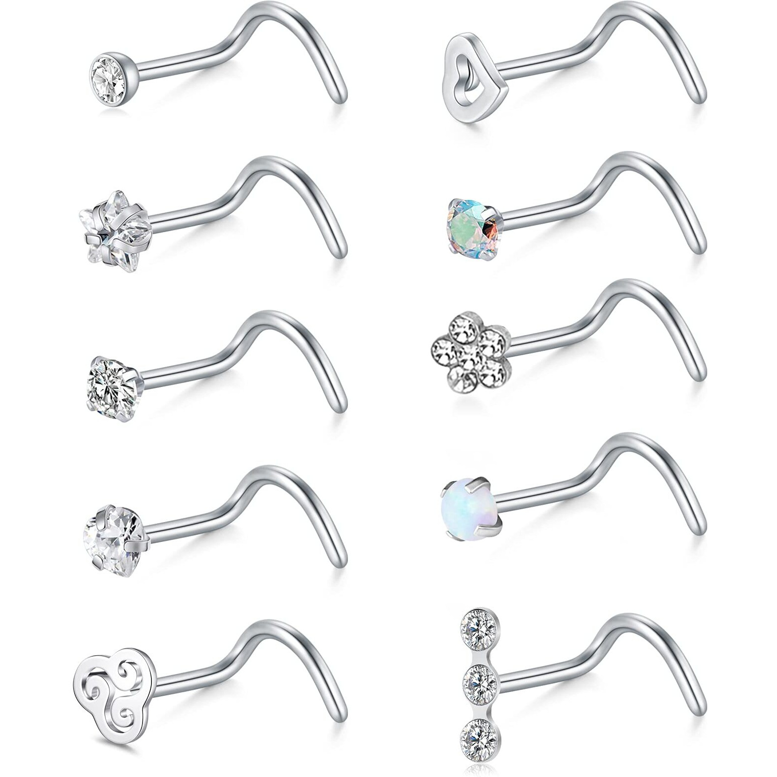 Briana Williams Nose Rings For Women 20G Nose Rings Men 2Mm Nose Stud Screw Nose Rings Silver Rose Gold Corkscrew Nose Ring Screw Nose Rings Stud Nostril Nose Piercing Jewelry