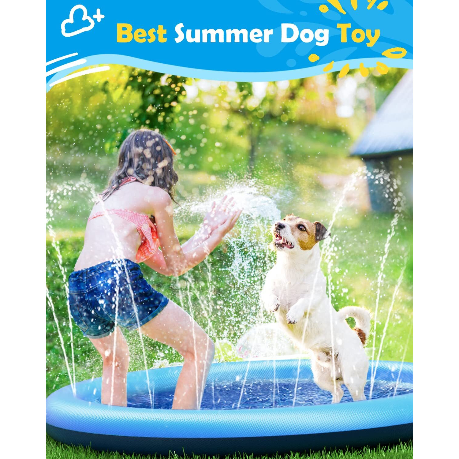 Peteast Anti-Slip Splash Pad For Kids And Dogs - 86In 0.58Mm Thicken Sprinkler Dog Pool For Summer Outdoor Water Toys - Fun Backyard Play Mat For Children And Pets