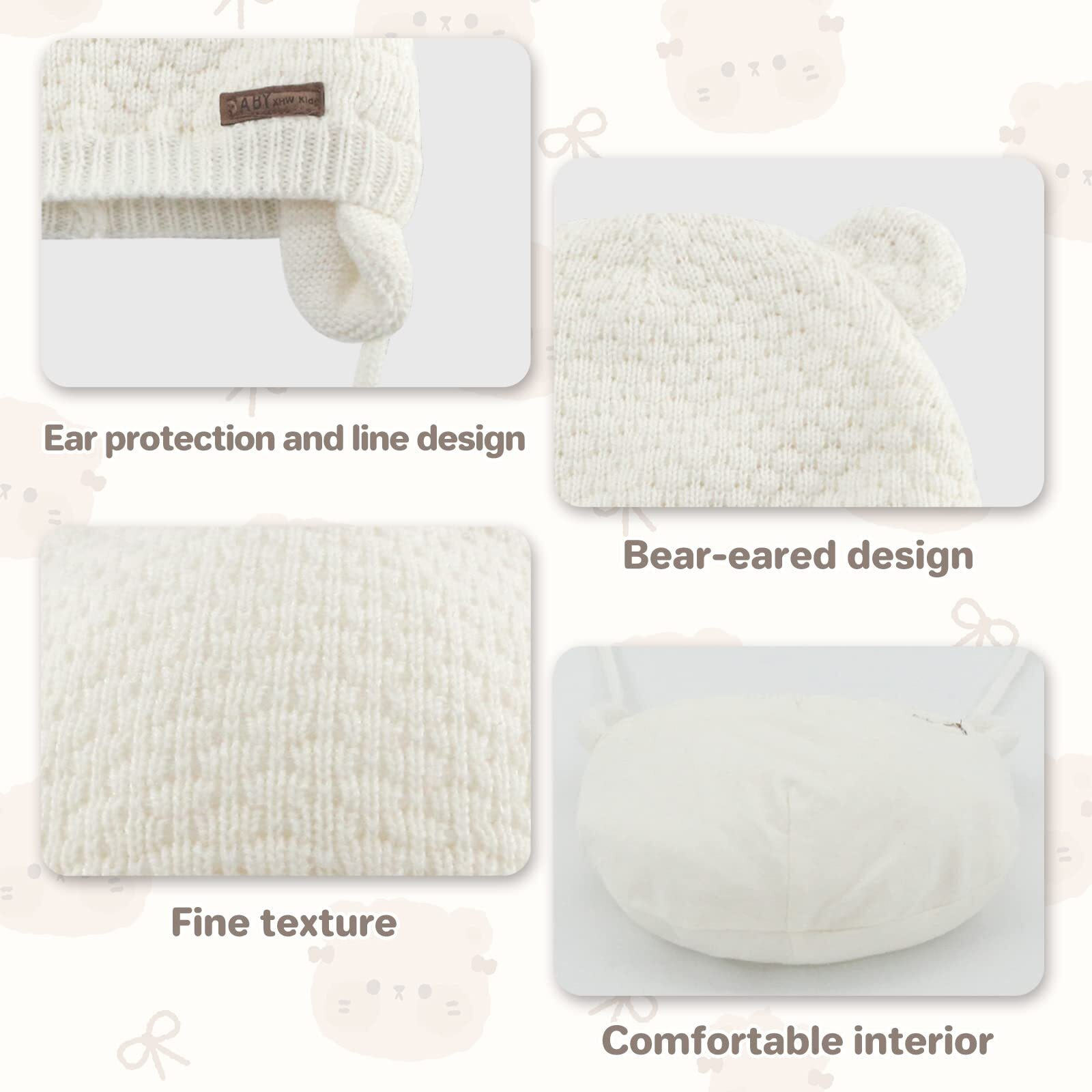 Duoyeree Baby Winter Hat Earflap Cotton Lining Knit Beanie Cap For Toddler Girl Boy (12-18 Month, White)