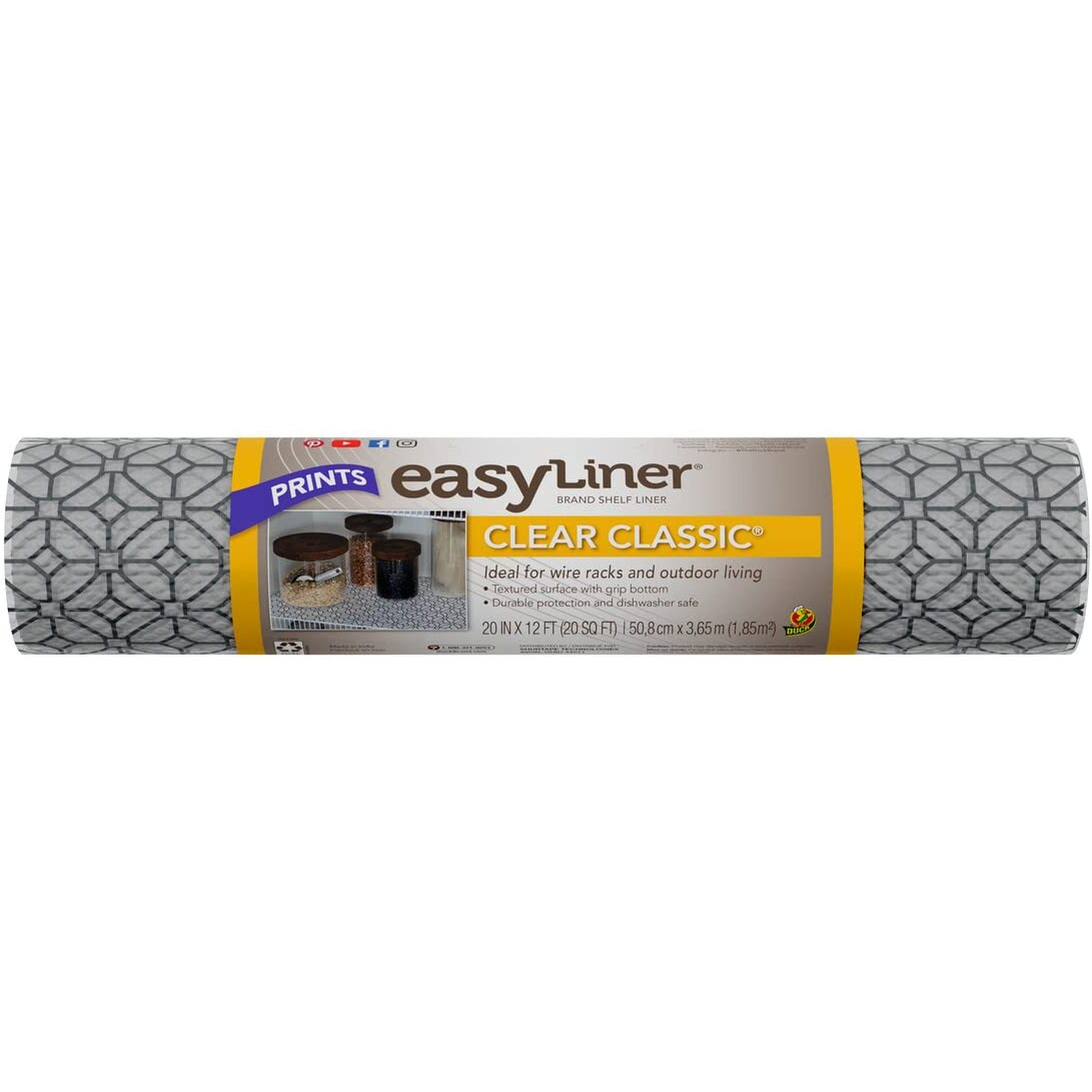 Duck Clear Classic Easyliner Brand Shelf Liner, Grey Geo, 20 In. X 12 Ft, Single Roll