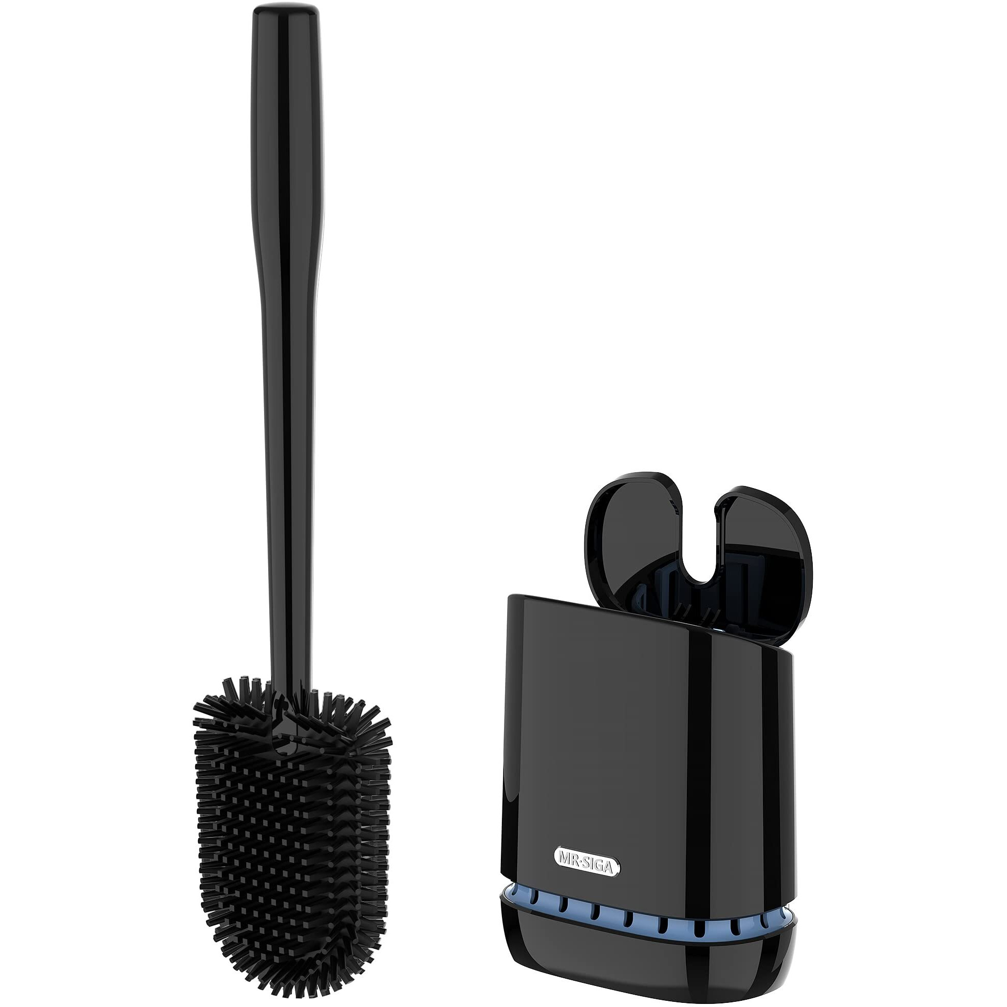 Mrsiga Toilet Bowl Brush And Holder, Durable And Flexible Bristles, Wall Mounted Toilet Brush For Bathroom Cleaning, Black, 1 Pack