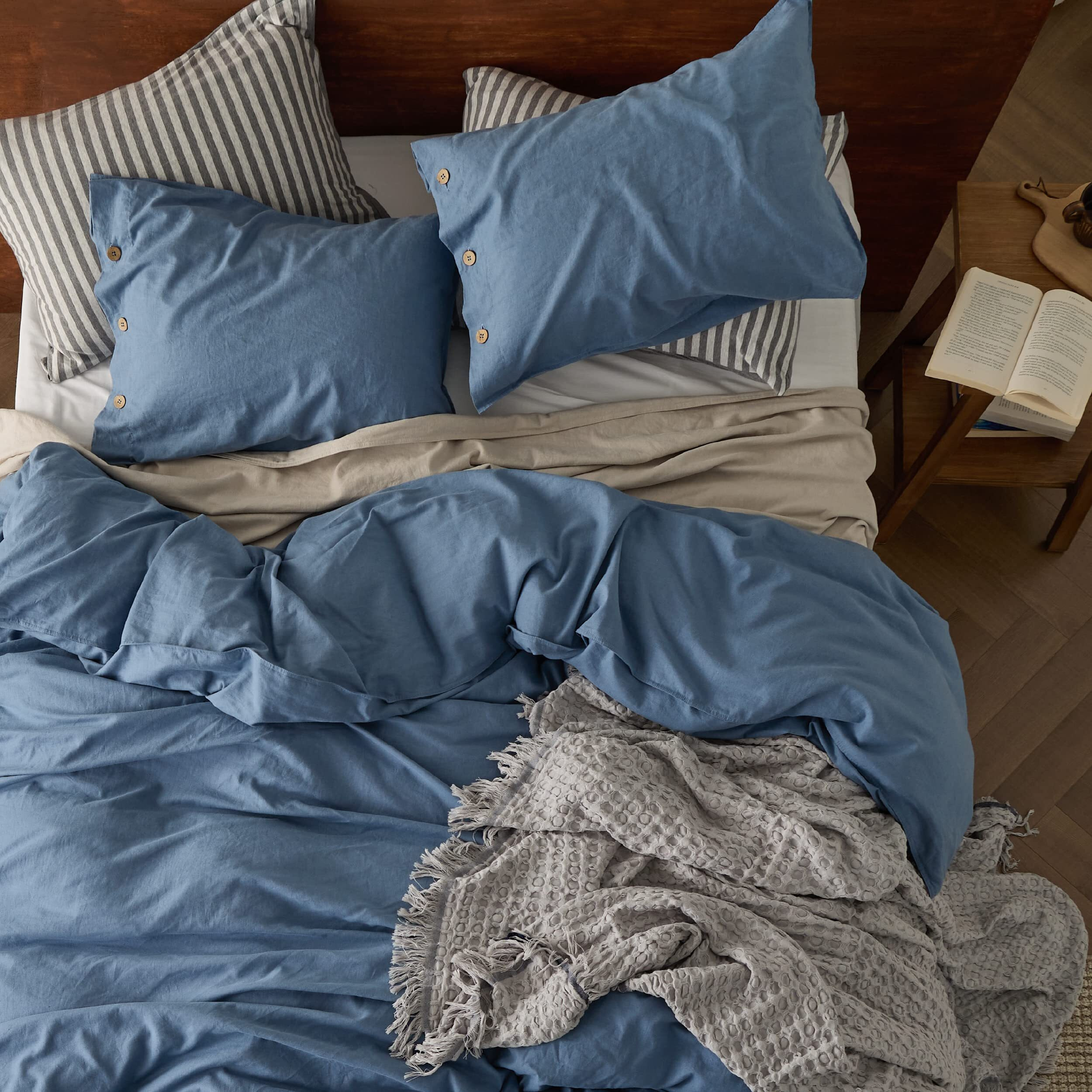 Bedsure Linen Duvet Cover King - Linen Cotton Blend Bedding Set, Soft & Cozy, 3 Pieces, 1 Duvet Cover 104X90 Inches And 2 Pillowcases, Slate Blue Color Cooling Bedding, Comforter Sold Separately
