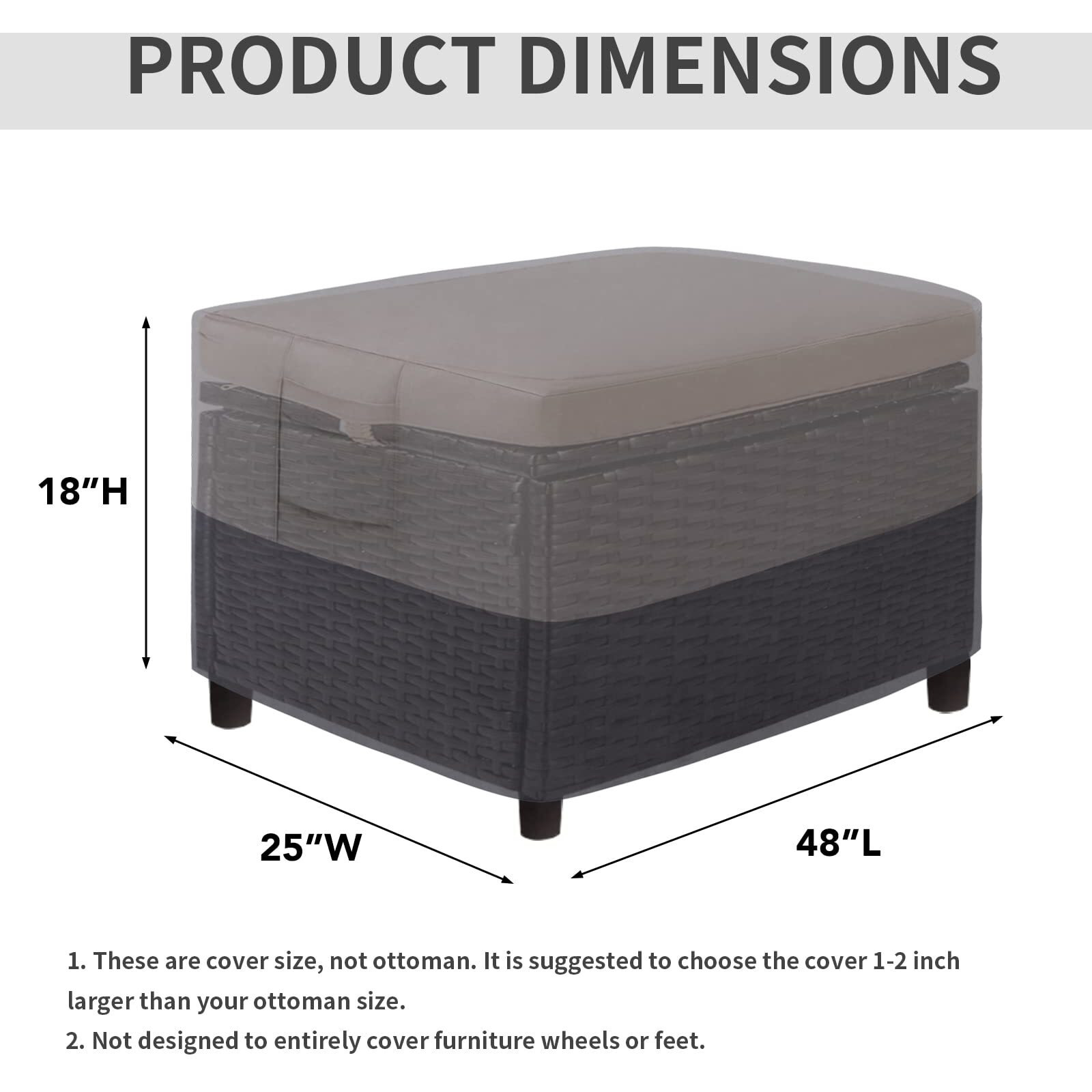 Easy-Going Outdoor Ottoman Cover, Waterproof Patio Ottoman Cover, Heavy Duty Patio Rectangular Coffee Table Cover With Padded Handles(48 "&quotX25 "&quotX18 "", Gray/Dark Gray)