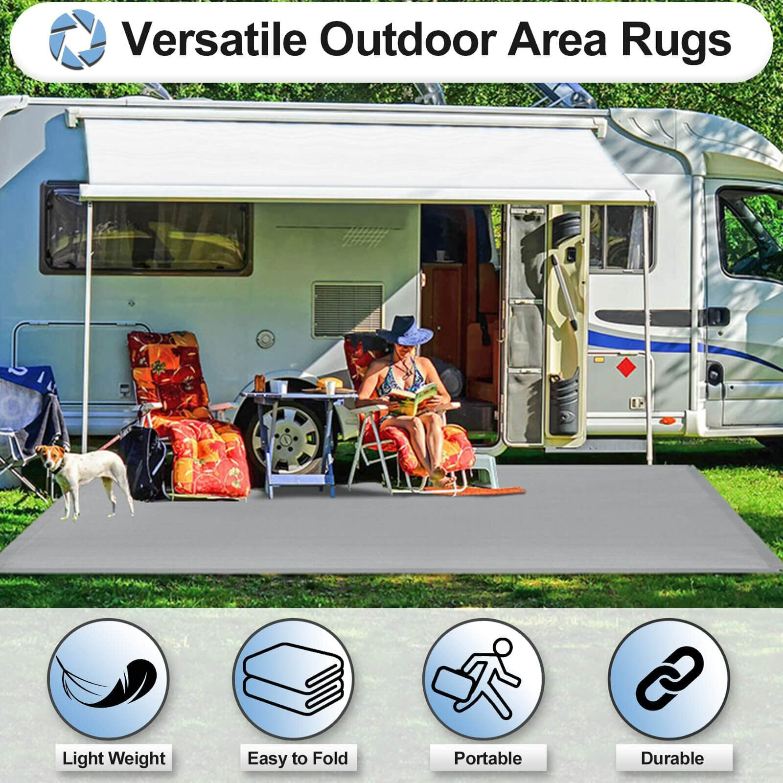Outdoorlines Plastic Tarp Outdoor Rugs For Patio 8 X 10 Ft - Uv And Weather Resistant Patio Carpet, Stain Resistant Plastic Rv Camping Mats For Porch, Garden, Camper And Picnic, Light Gray