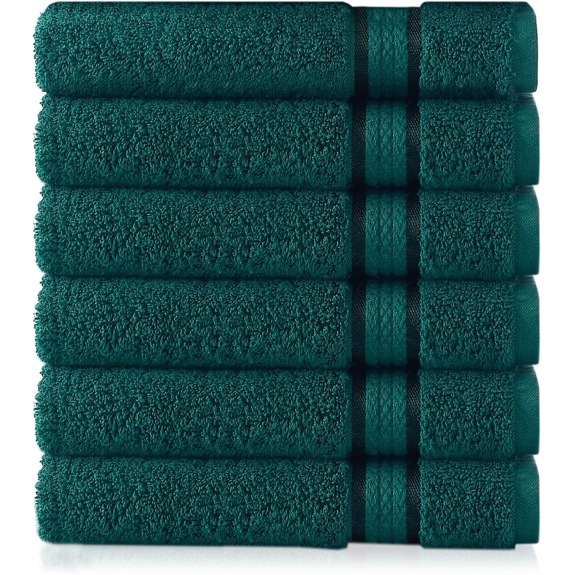 Cotton Craft Ultra Soft 6 Pack Hand Towels 16X28 Teal Weighs 6 Ounces Each - 100% Pure Ringspun Cotton - Luxurious Rayon Trim - Ideal For Everyday Use - Easy Care Machine Wash