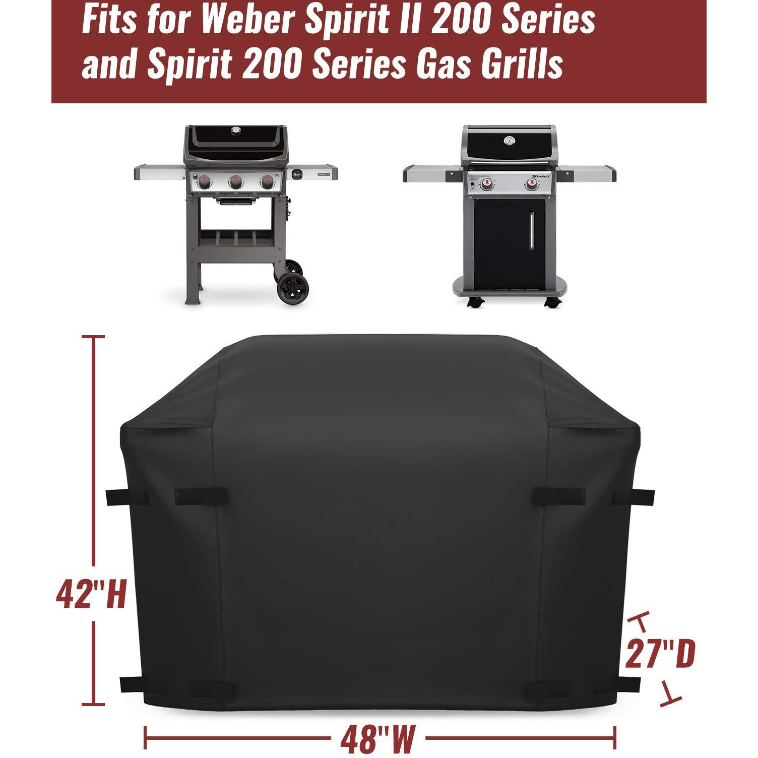 Nupick 7138 Grill Cover For Weber Spirit Ii 2 Burner Grill, 48 Inch Grill Cover For Spirit Ii E210, Fits For Spirit Ii 200 Series Gas Grill, Come With 12-Inch Grill Brush