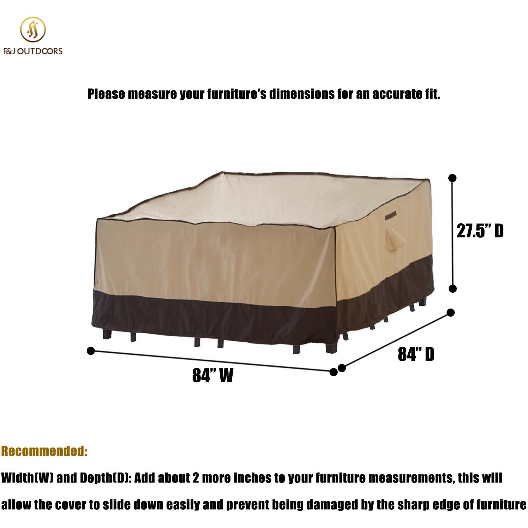 F&J Outdoors Patio Furniture Covers Waterproof Uv Resistant Outdoor 5-9 Piece Furniture Set Cover, 84 "" W X 84 "" D X 27.5 "" H