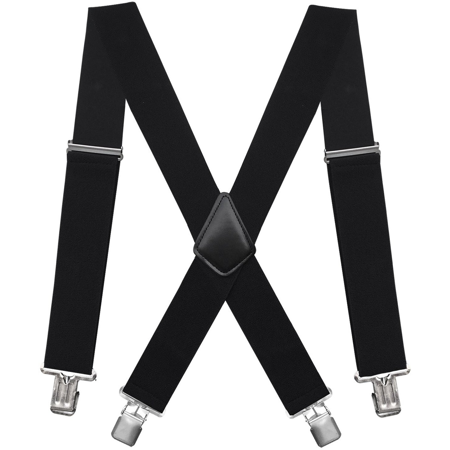Fasker Mens Suspenders X-Back 2"" Wide Adjustable Solid Straight Heavy Duty Clip Suspenders For Men Women, Black