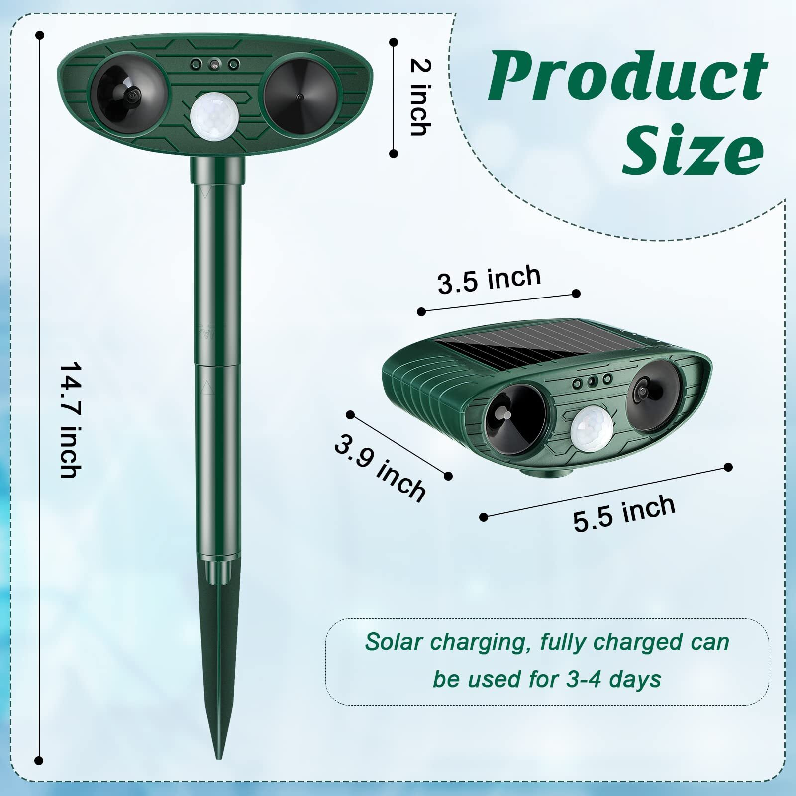 Kittmip Ultrasonic Animal Repellent Outdoor Solar Powered Pest Repeller Motion Activated Cat Dog Deterrent Waterproof Motion Sensor For Squirrels Raccoon Rabbit Fox, Garden Yard Farm(Green, 2 Pieces)