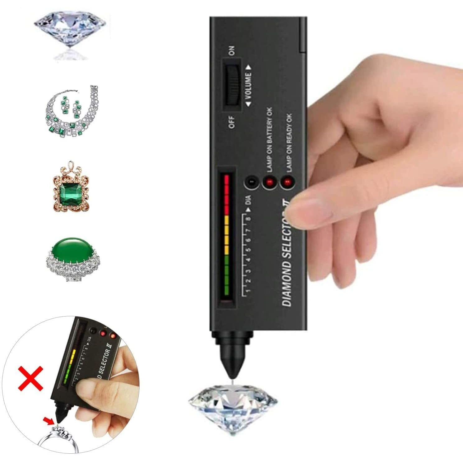 Diamond Tester Pen+60X Mini Led Magnifying,High Accuracy Jewelry Diamond Tester Tool,Environmental Protection 9V Battery,Professional Diamond Selector For Novice&Expert,Thermal Conductivity Meter