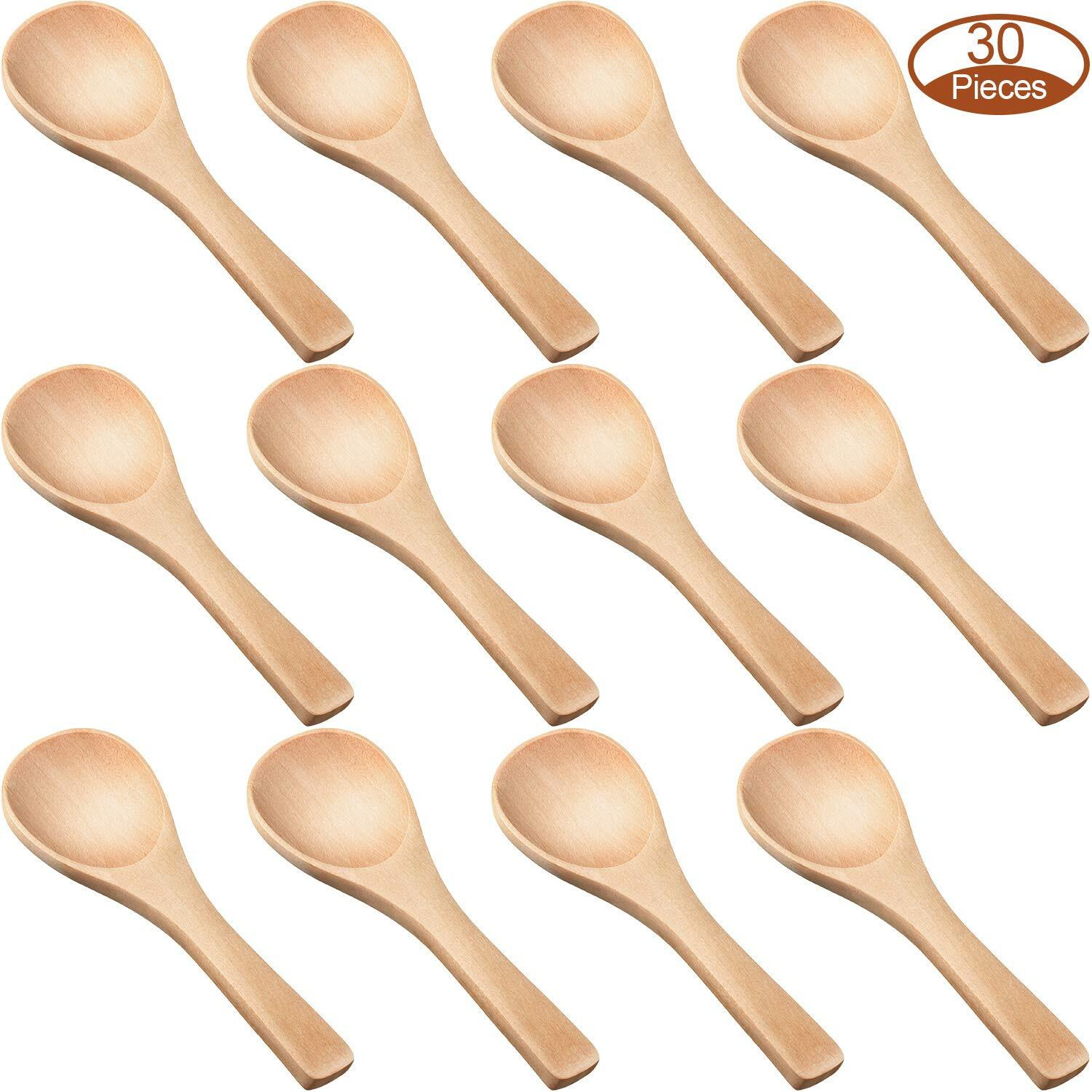 30 Pieces Small Wooden Spoons Mini Nature For Jars Mini Tasting Condiments Salt Spoons For Kitchen Cooking Seasoning Oil Coffee Tea Sugar(Natural Color)