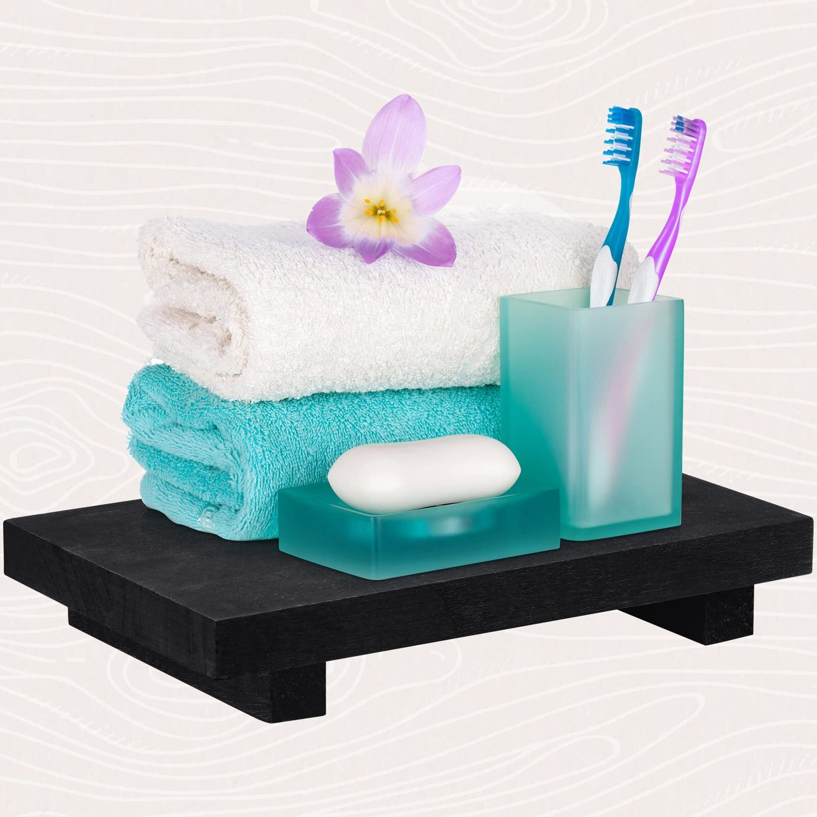 Wood Riser Tray Soap, Stand Soap Tray For Kitchen Sink, Wood Pedestal For Kitchen Counter Sink Stand Decorative Rustic Bathroom Dishes Plant Bottles Candles Display(12 X 7 Inch,Black)