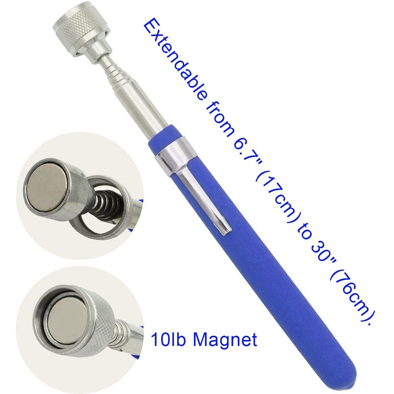 Vastools Telescopic Magnetic Pickup Tool Set, 10Lb Magnet Stick, Extendable Magnetic Flashlight, Led Magnet Stick Tool For Car,Household,Office,Industry And Garage