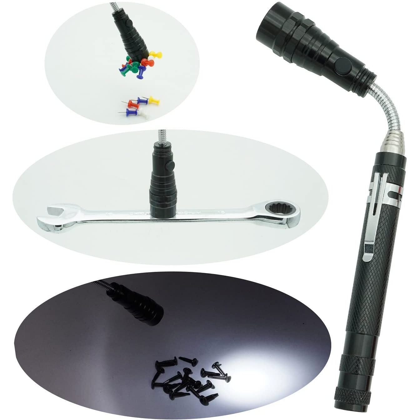 Vastools Telescopic Magnetic Pickup Tool Set, 10Lb Magnet Stick, Extendable Magnetic Flashlight, Led Magnet Stick Tool For Car,Household,Office,Industry And Garage