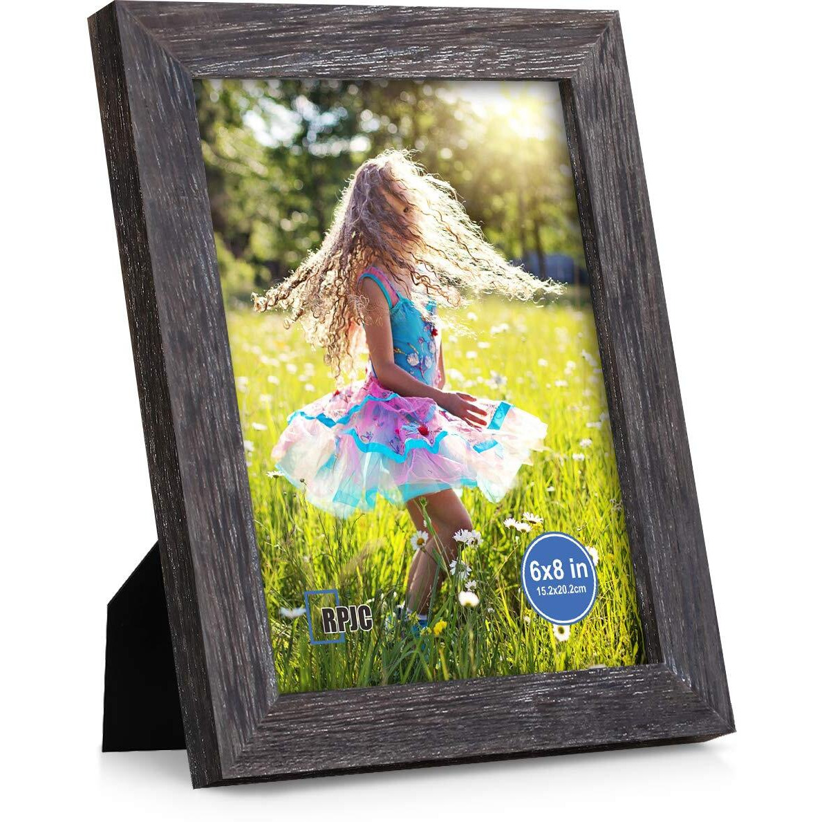 Rpjc 6X8 Inch Picture Frame Made Of Solid Wood And High Definition Glass Display Pictures For Table Top Display And Wall Mounting Photo Frame With Stand Driftwood Finish