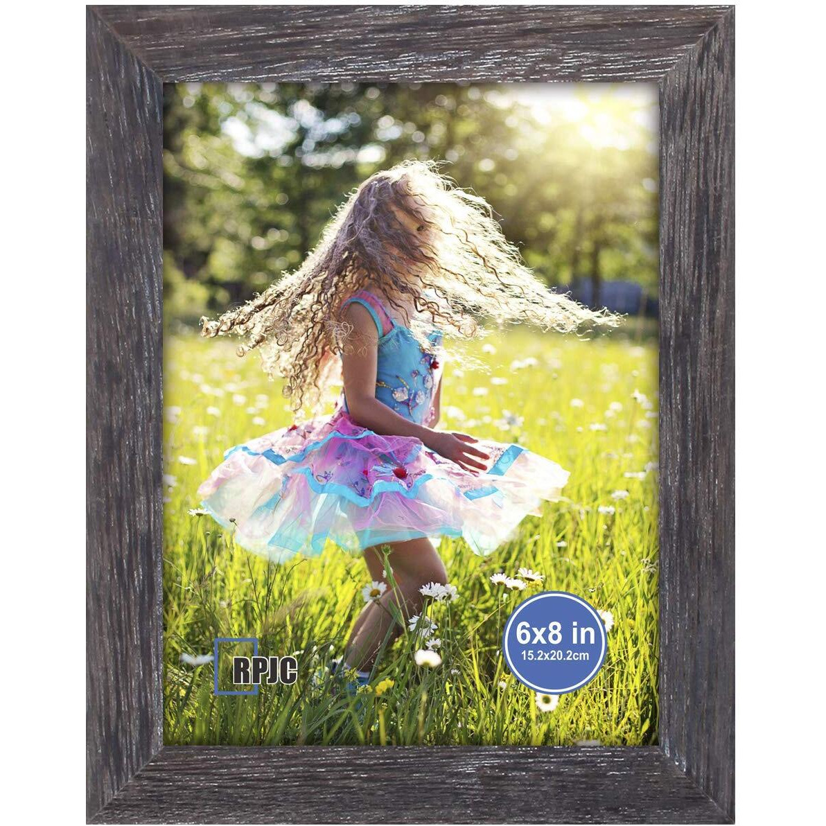 Rpjc 6X8 Inch Picture Frame Made Of Solid Wood And High Definition Glass Display Pictures For Table Top Display And Wall Mounting Photo Frame With Stand Driftwood Finish