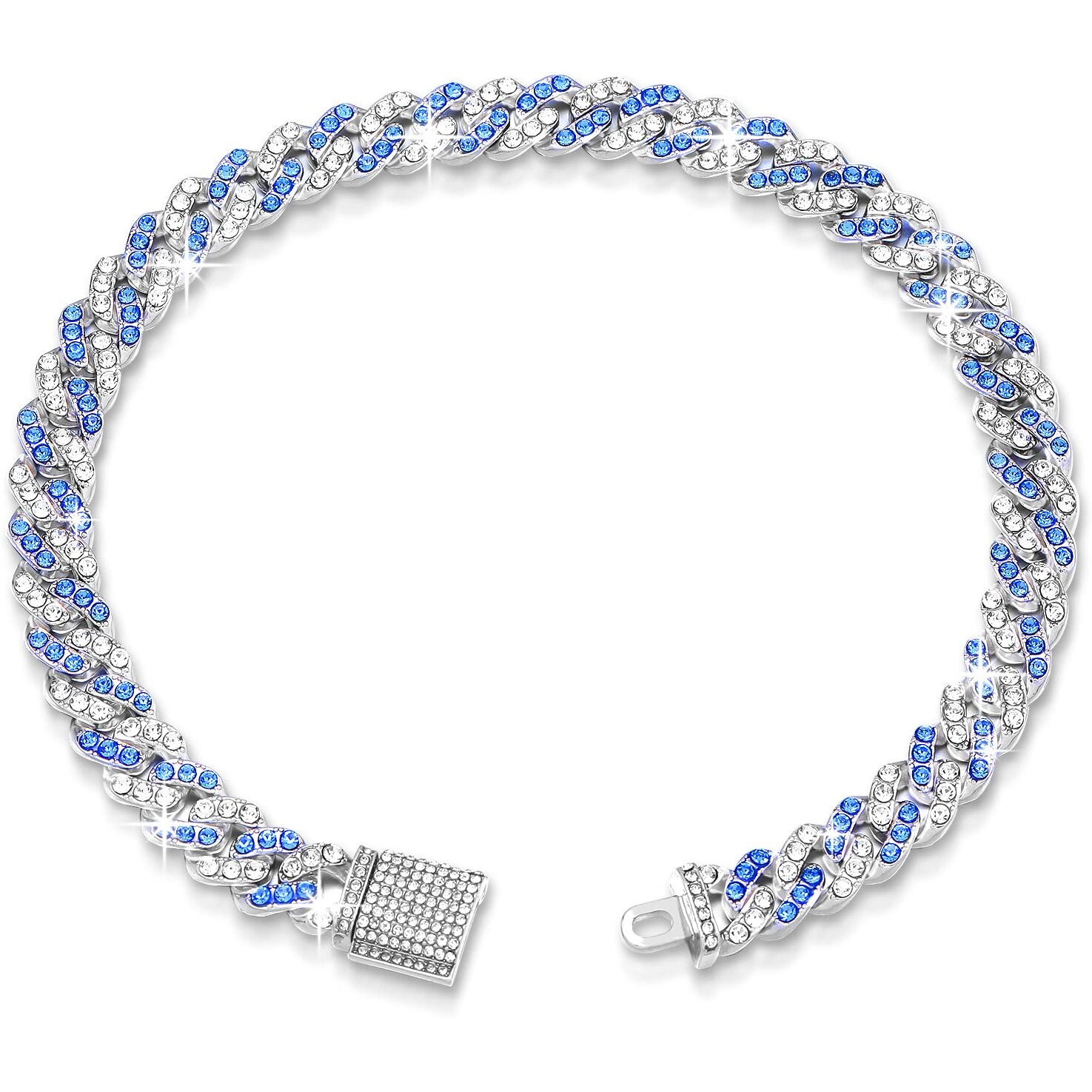 13Inch Glitter Dog Chain Collar Blue Silver Diamond Dog Collars Cuban Dog Chains Necklace Puppy Pet Metal Link Chain With Buckle Christmas Pet Jewelry Accessories Chain For Small Medium Dogs Cats