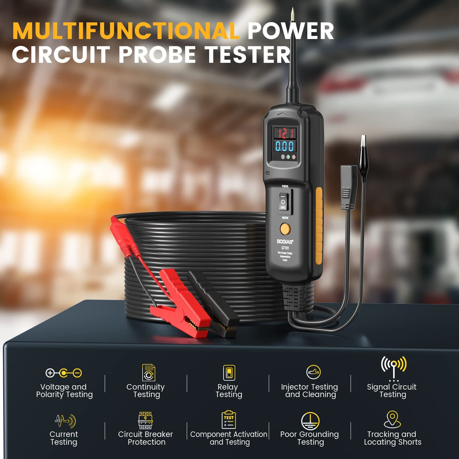 Godiag Gt101 Power Circuit Probe Tester, Auto Short Circuit, Relay Fuse Tester, Voltage Tester, 6V 40V Dc Auto Electrical System Test Tool Kit, Diode Resistance Check For Motorcycle Trucks