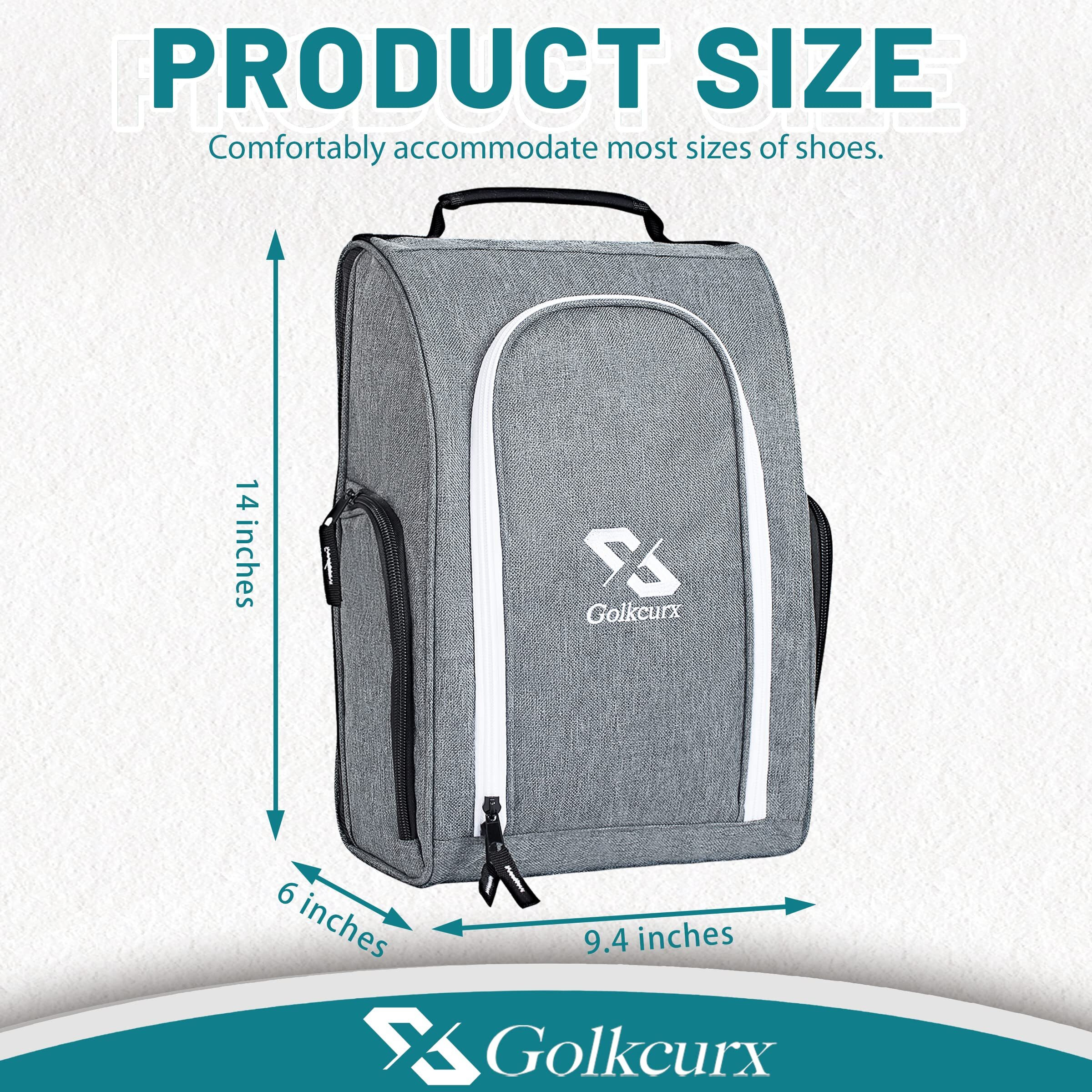 Golkcurx Golf Shoe Bag For Travel Zippered Sport Shoe Carrier Bags With Side Accessory Pockets For Socks, Tees, Golf Balls(Grey)