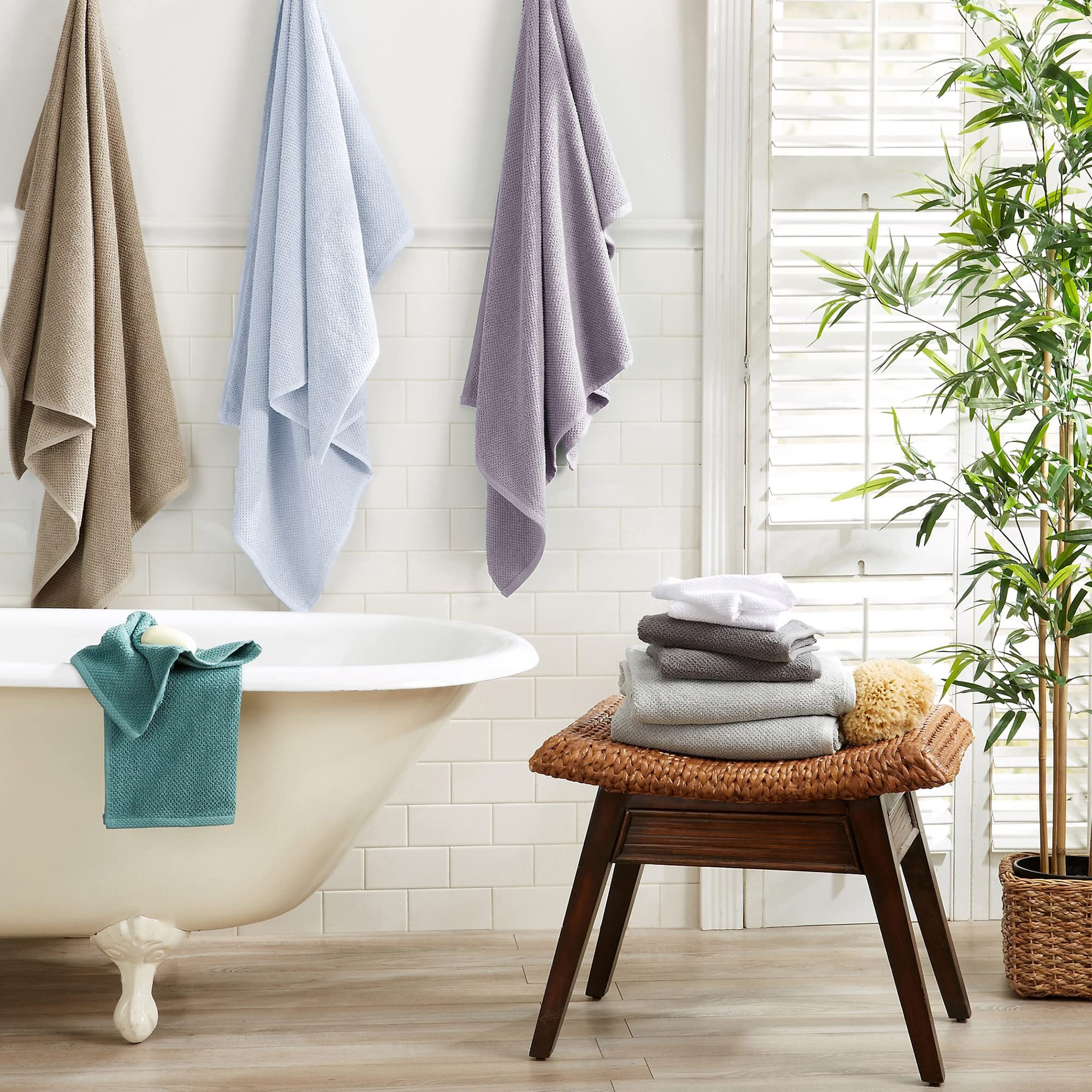 Great Bay Home 100% Cotton Hand Towel Set (16 X 28 Inches) Highly Absorbent, Textured Popcorn Weave Hand Towels. Acacia Collection (Set Of 6, Optic White)