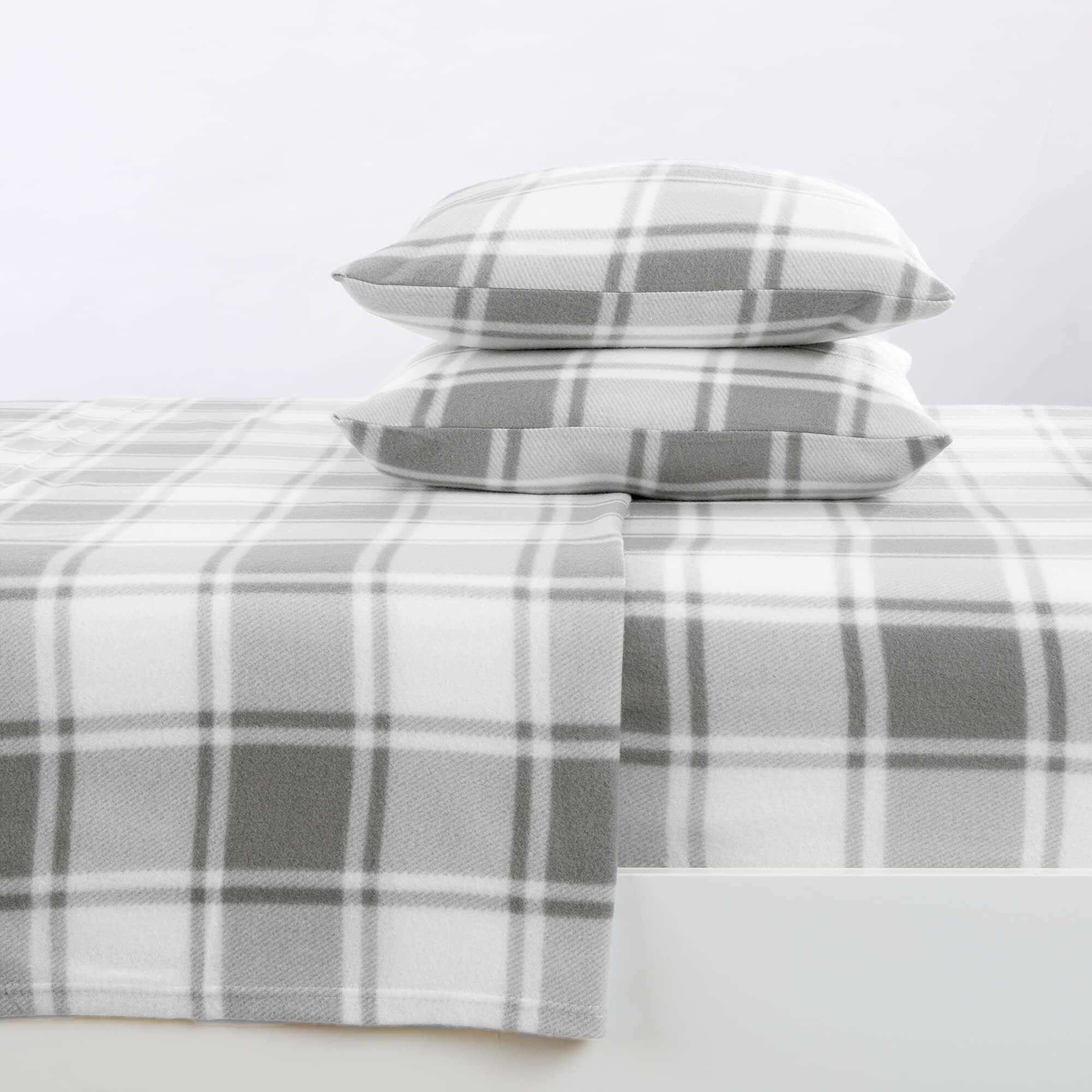Great Bay Home Super Soft King Plaid Grey Micro Fleece Sheet Set | Cozy, Warm, Durable, Breathable, And Fluffy Bed Sheets | Microfleece Winter Sheets In Plaid | Christina Collection